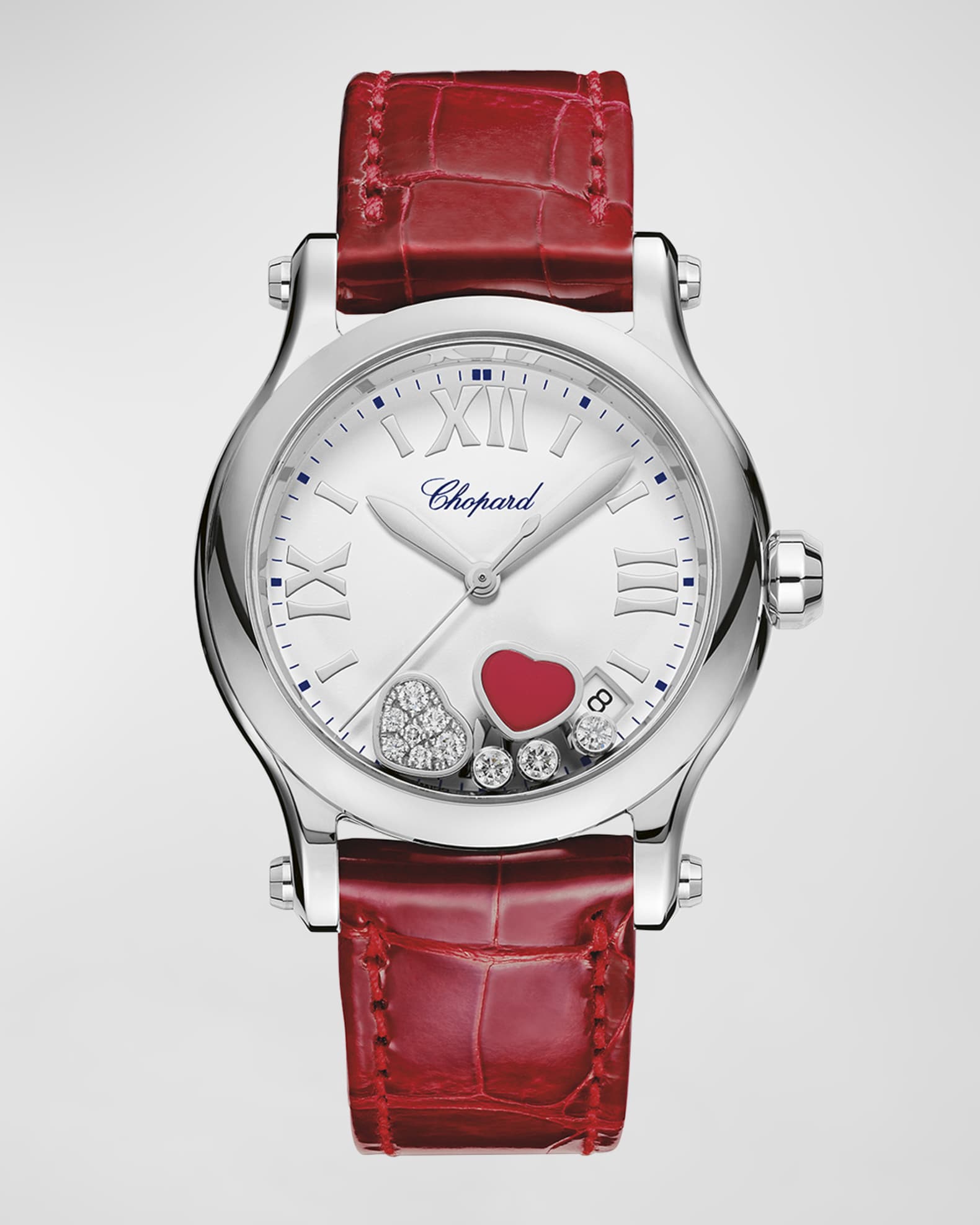 Happy Hearts 36mm Stainless Steel Diamond Red Strap Watch 0