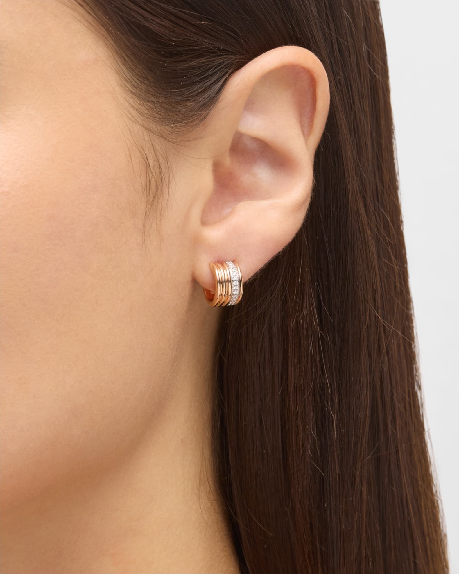Thoby 18K Rose Gold and Diamond 5 Row Tubular Huggie Earrings 1