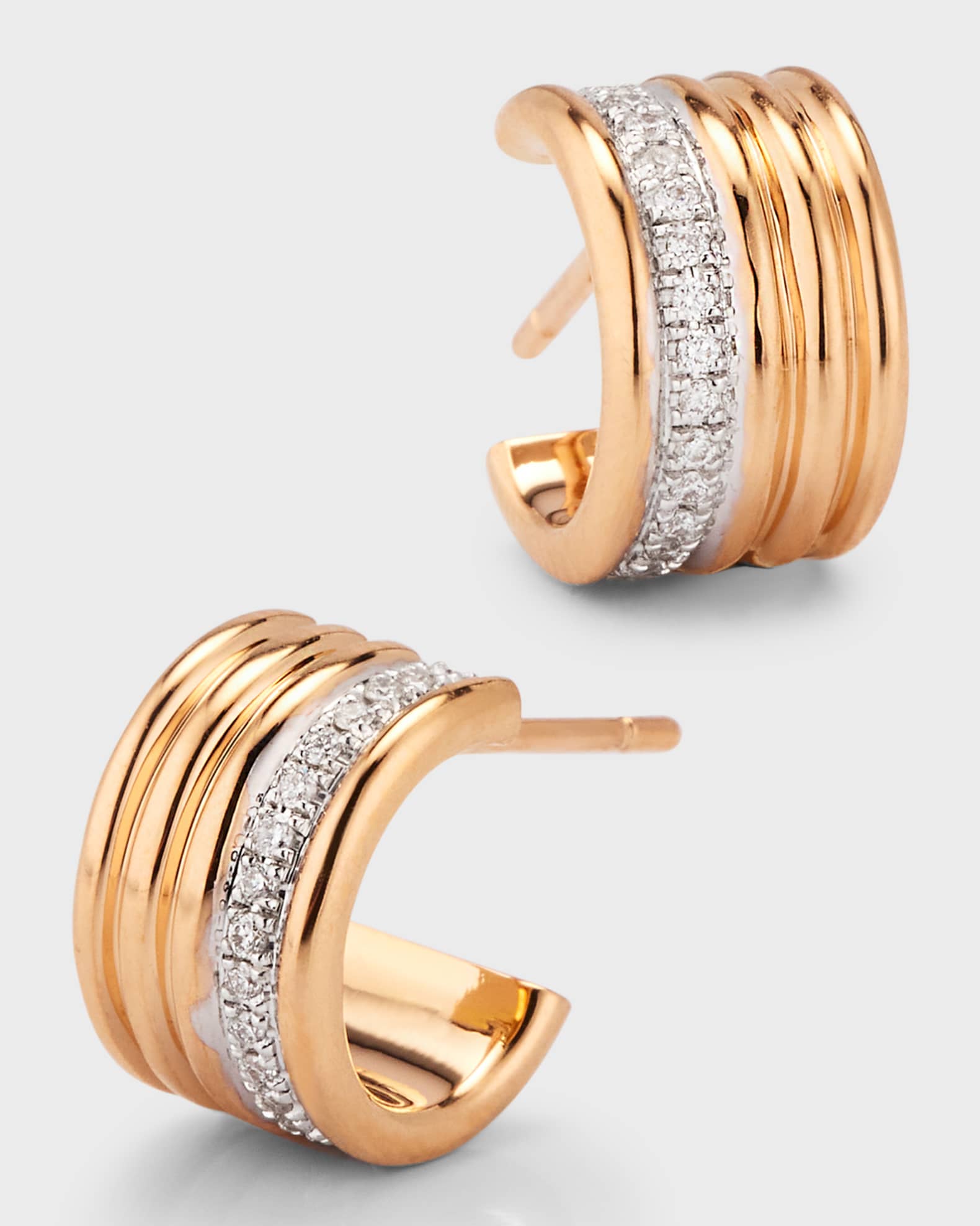Thoby 18K Rose Gold and Diamond 5 Row Tubular Huggie Earrings 0