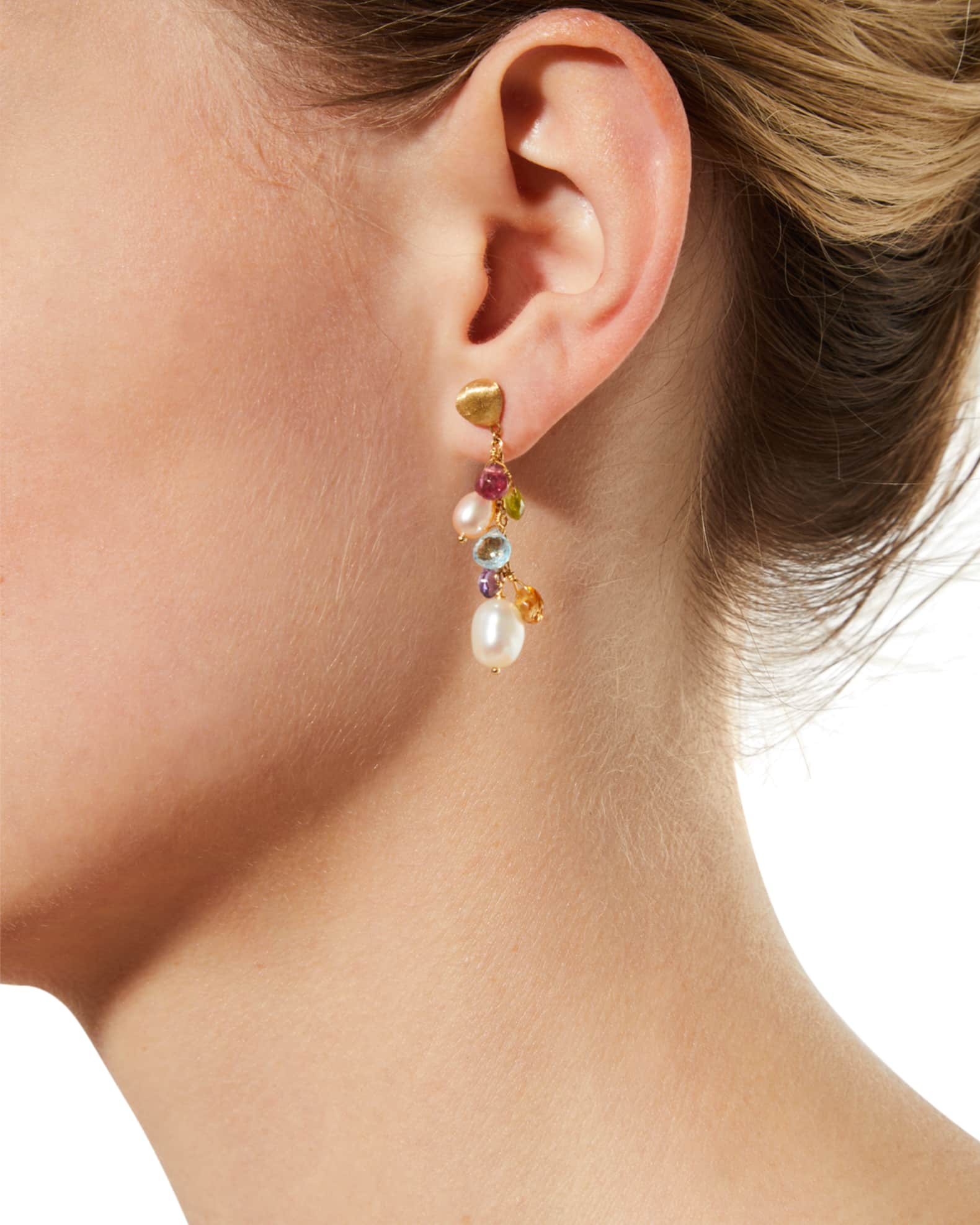 Paradise 18K Yellow Gold Mixed Drop Earrings with Pearls  1