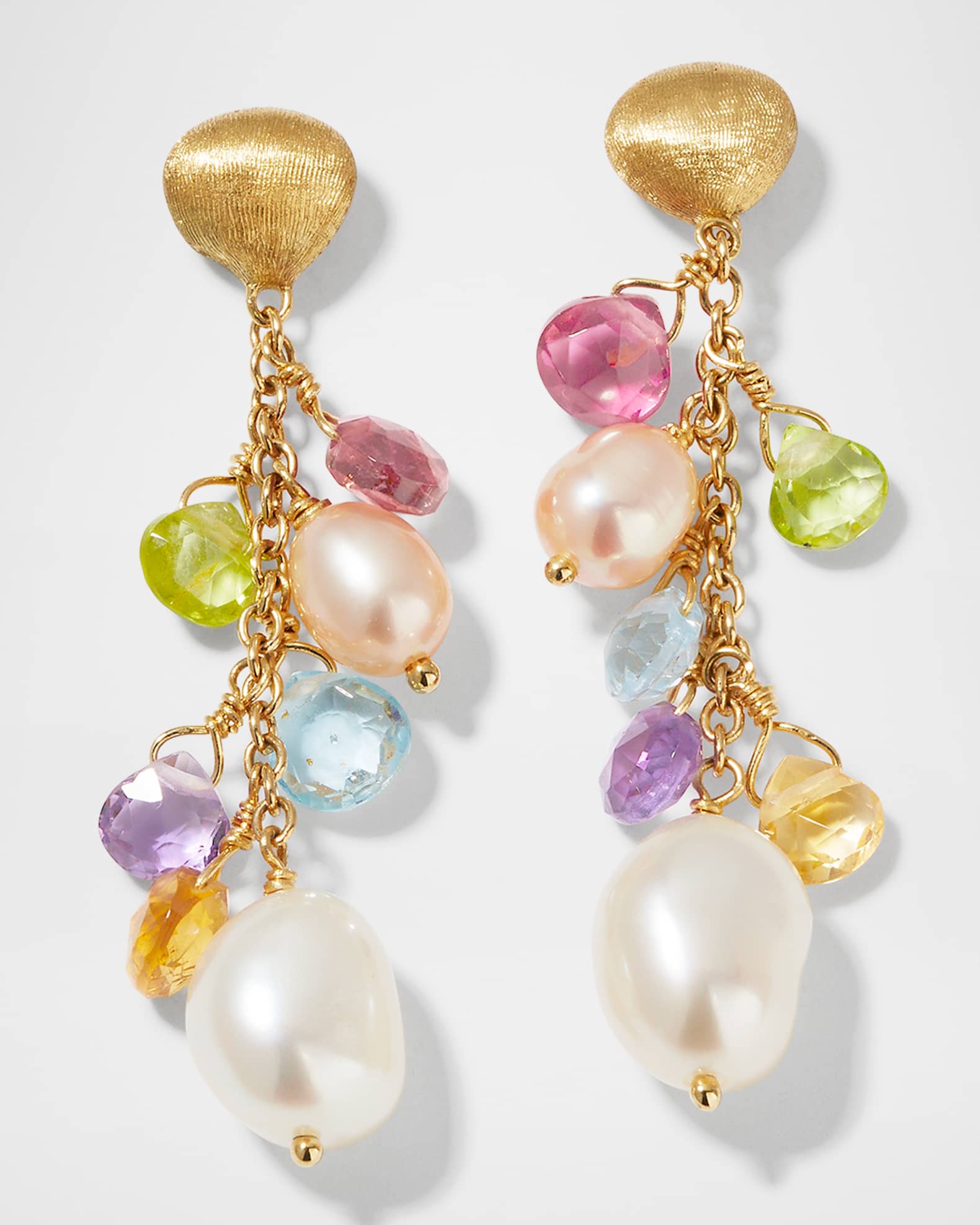 Paradise 18K Yellow Gold Mixed Drop Earrings with Pearls  0