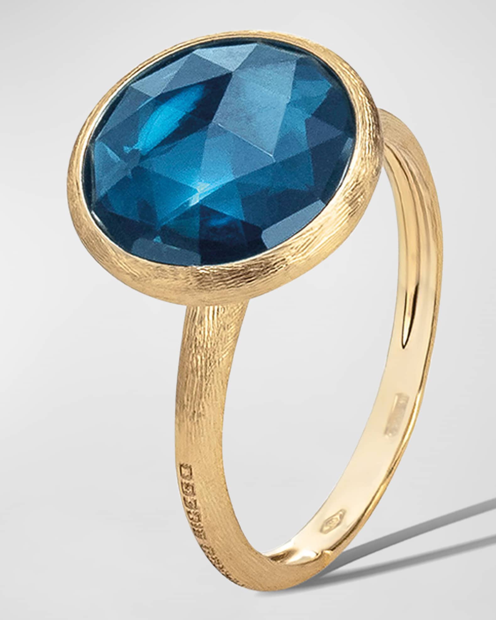 Jaipur 18K Faceted Round London Blue Topaz Ring, Size 7 0