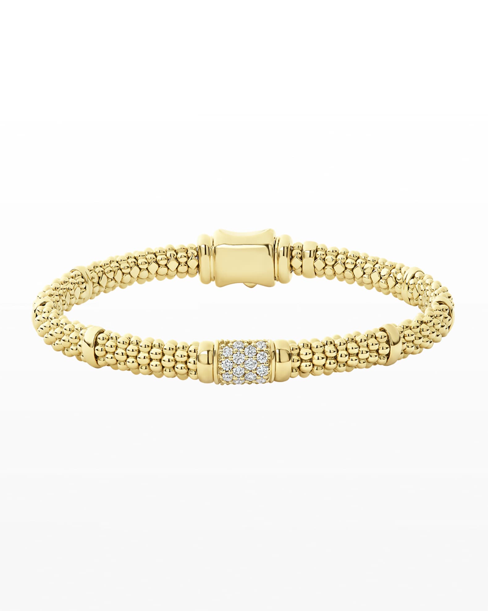 LAGOS 18k Caviar Gold Diamond Rope 6mm Bracelet, Size M