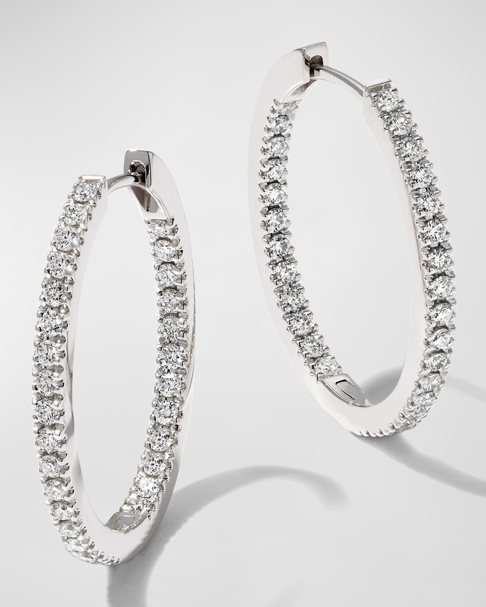 18k White Gold Oval Hoop Earrings, 0.75tcw 0