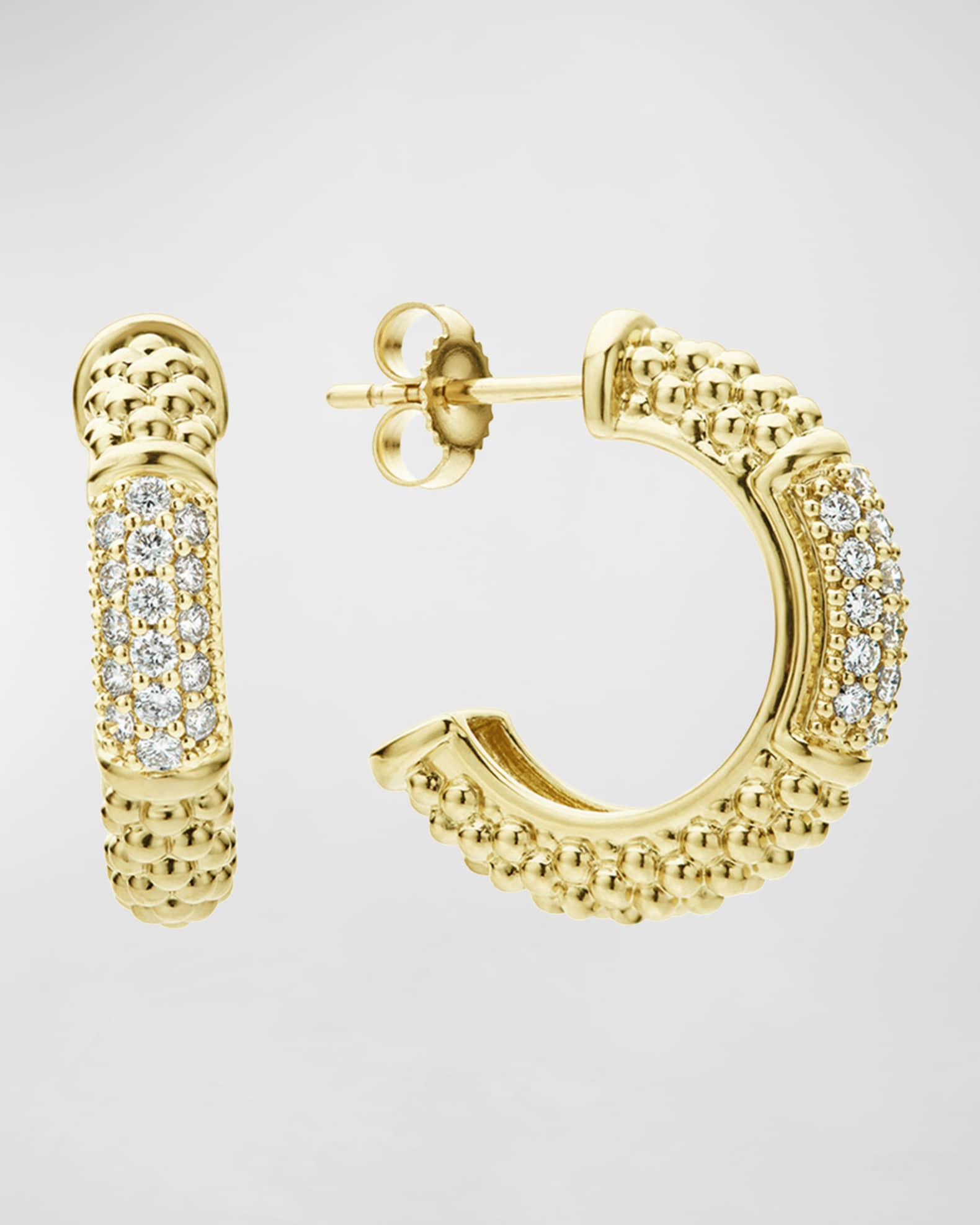 LAGOS 18k Caviar Gold Hoop Earrings w/ Diamonds