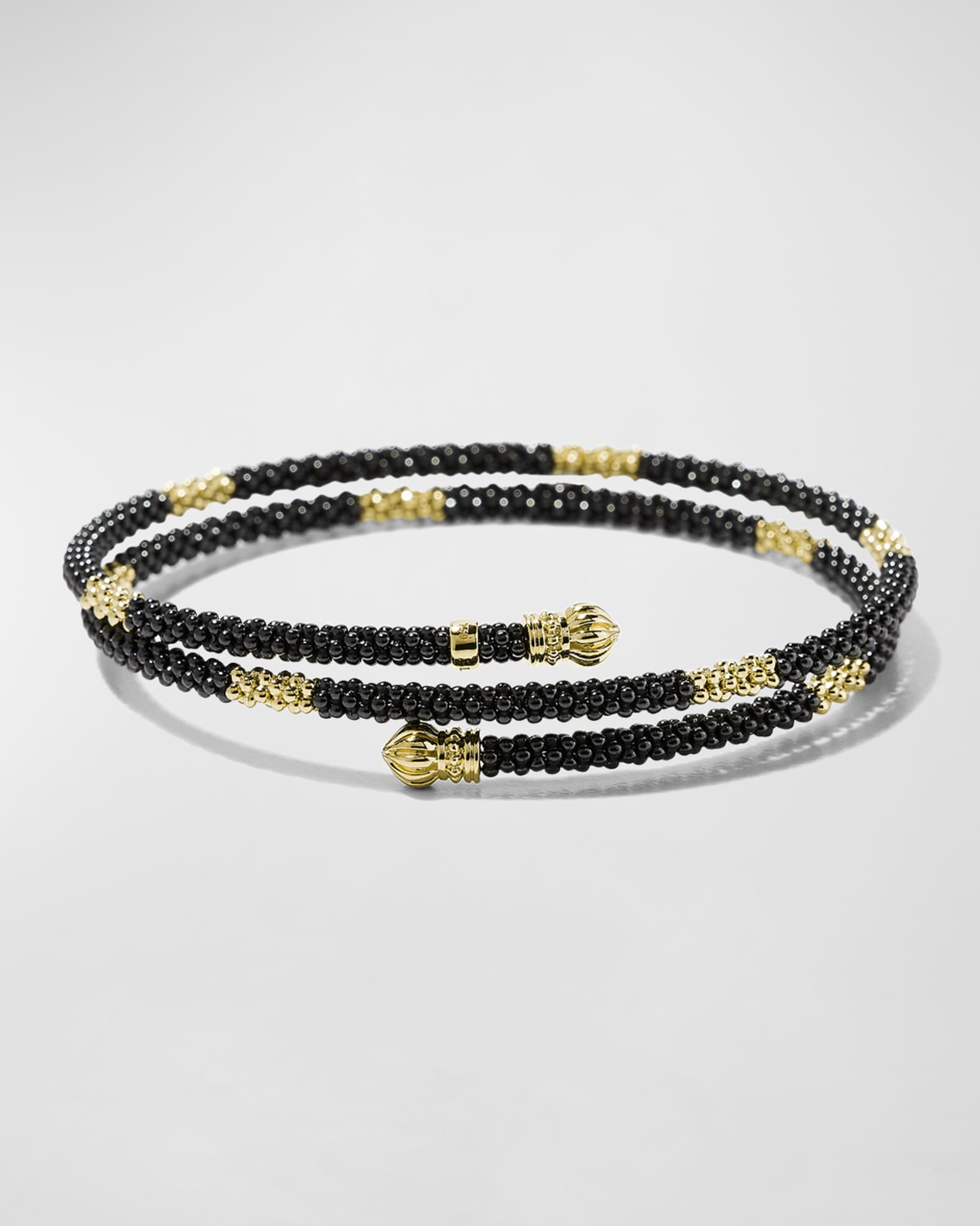 LAGOS Black Caviar & 18K Gold Medium Striped Coil Bracelet