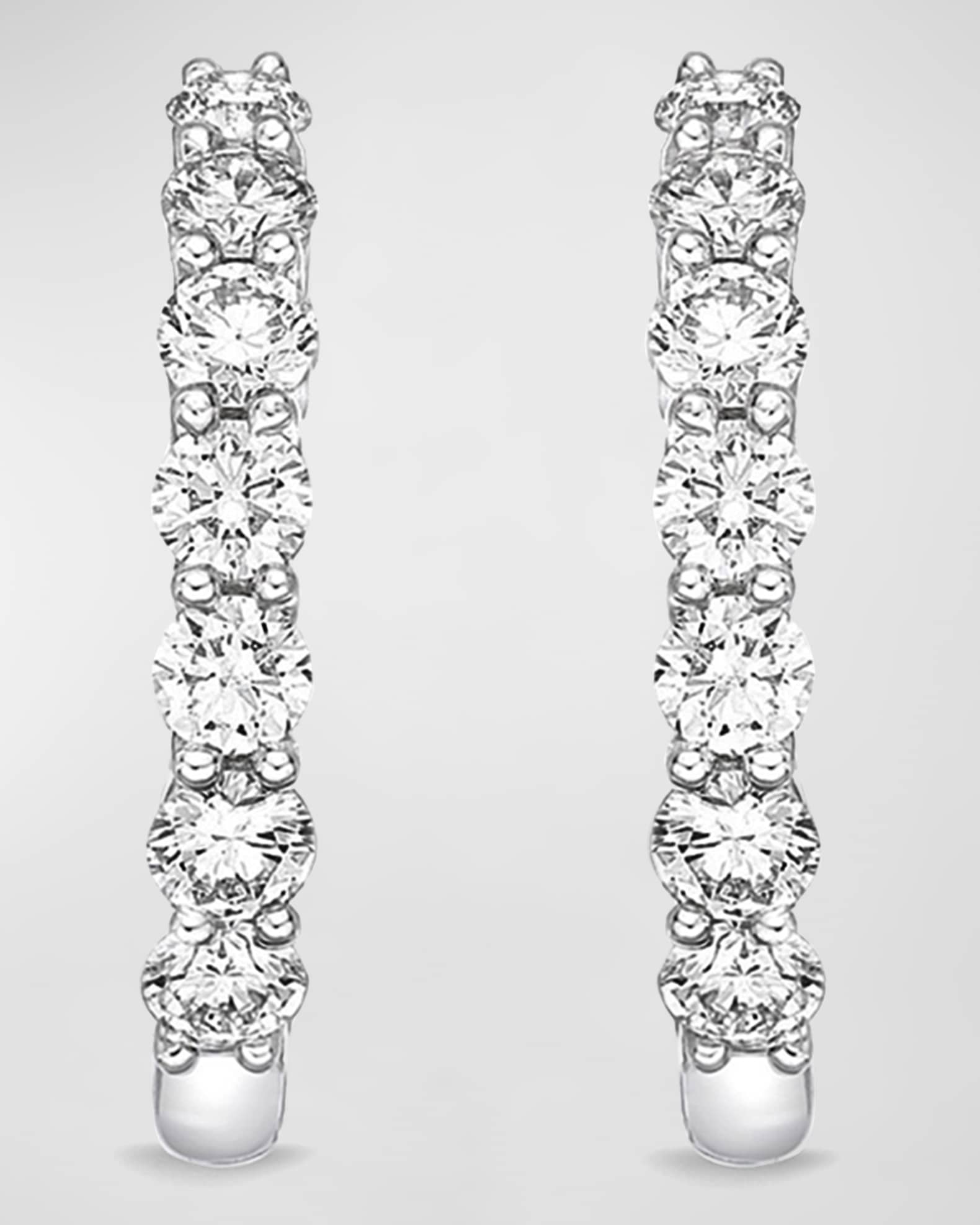18k White Gold Tiny Diamond Huggie Hoop Earrings, 0.51tcw 0