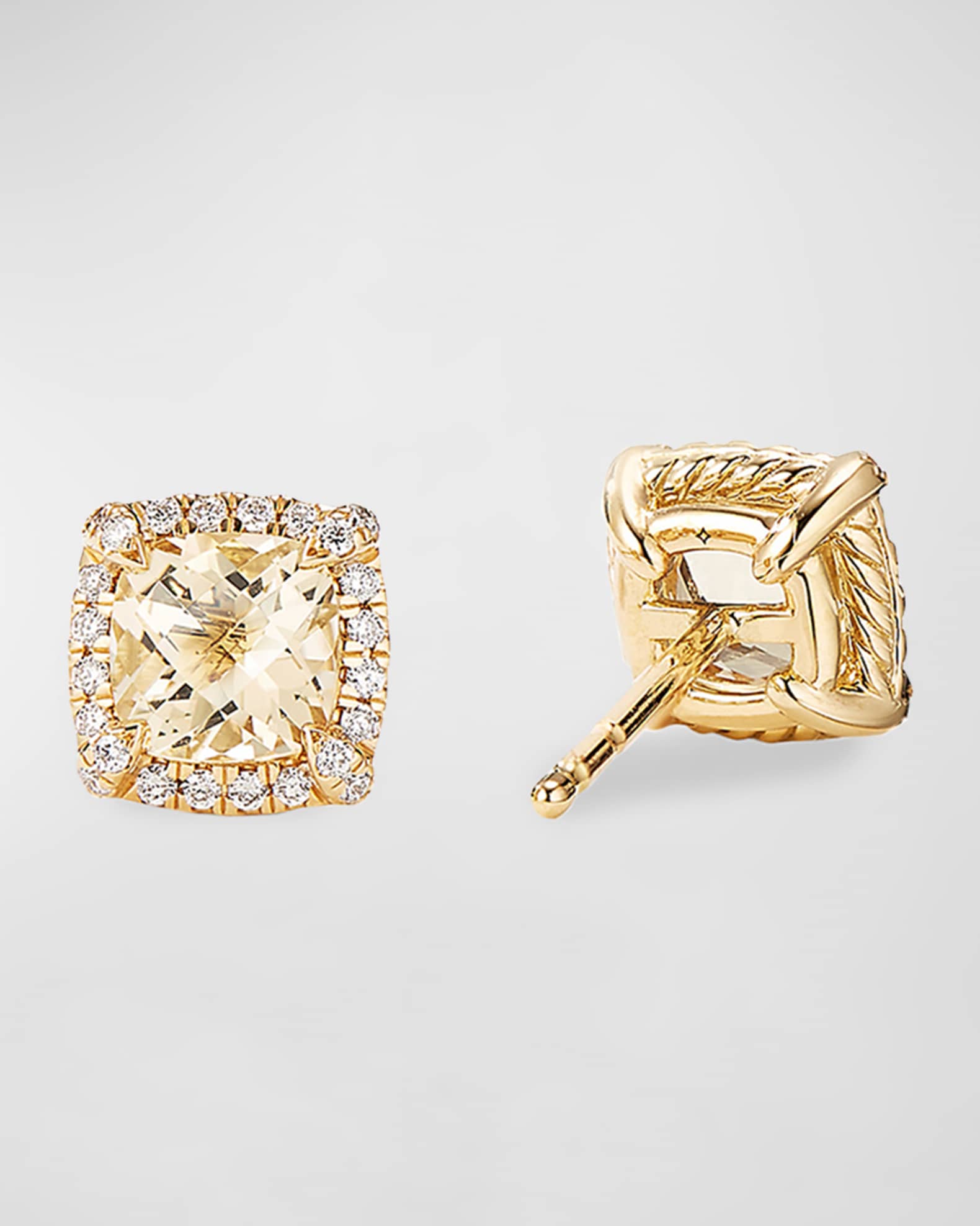 Petite Chatelaine Pave Bezel Stud Earrings in 18K Yellow Gold with Hampton Blue Topaz 1