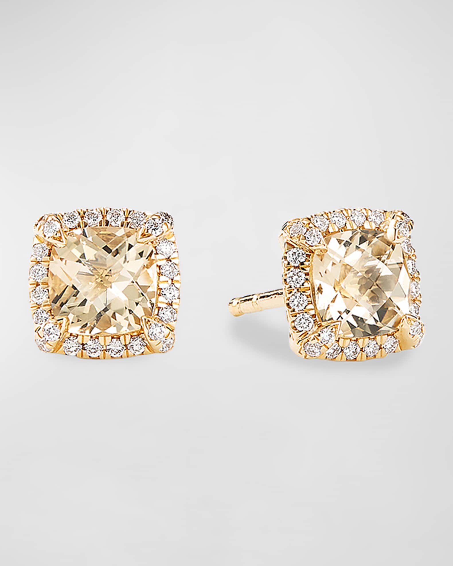 Petite Chatelaine Pave Bezel Stud Earrings in 18K Yellow Gold with Hampton Blue Topaz 0
