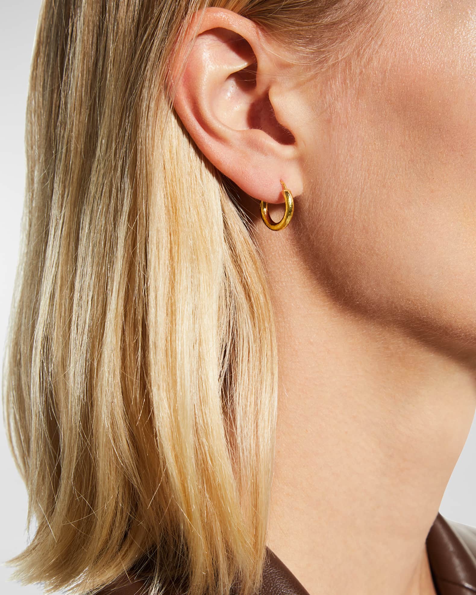 19K Gold Big Baby Hammered Hoop Earrings, 0.5"L 1