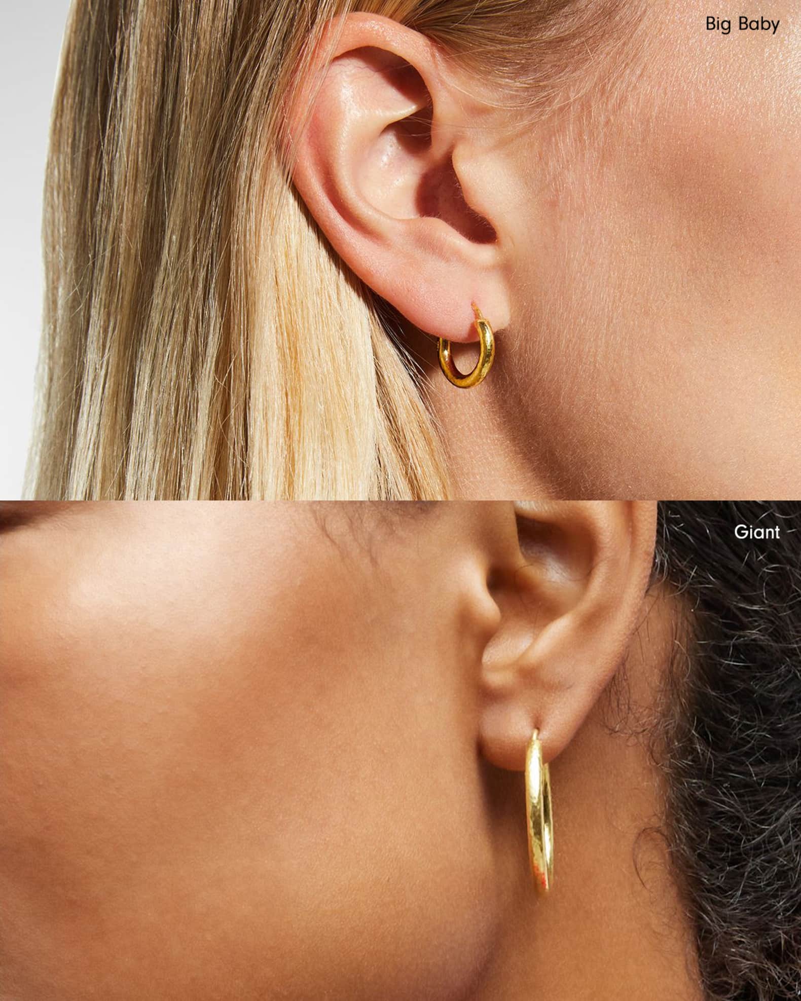 19K Gold Big Baby Hammered Hoop Earrings, 0.5"L 1