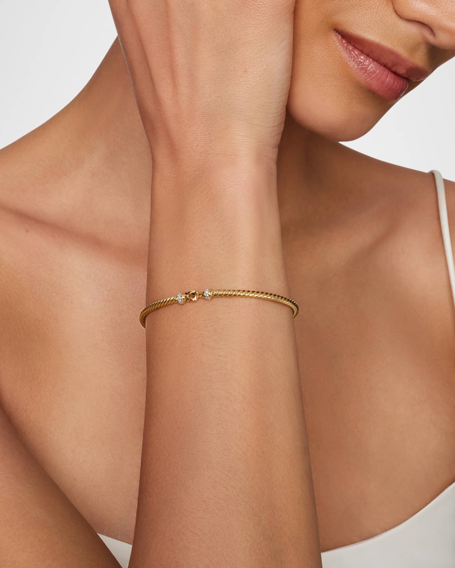 Cable Buckle Bracelet with Diamonds and 18K Gold, 2.6mm 1
