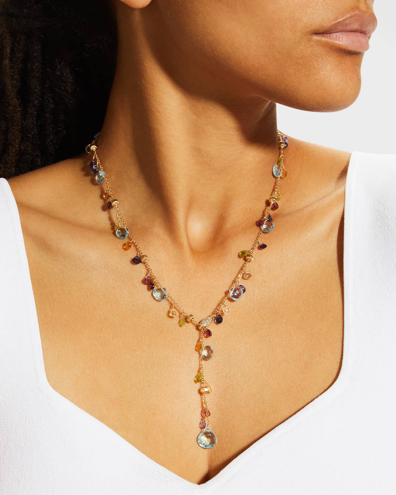 Paradise 18K Yellow Gold Diamond Lariat with Mixed Stones 1