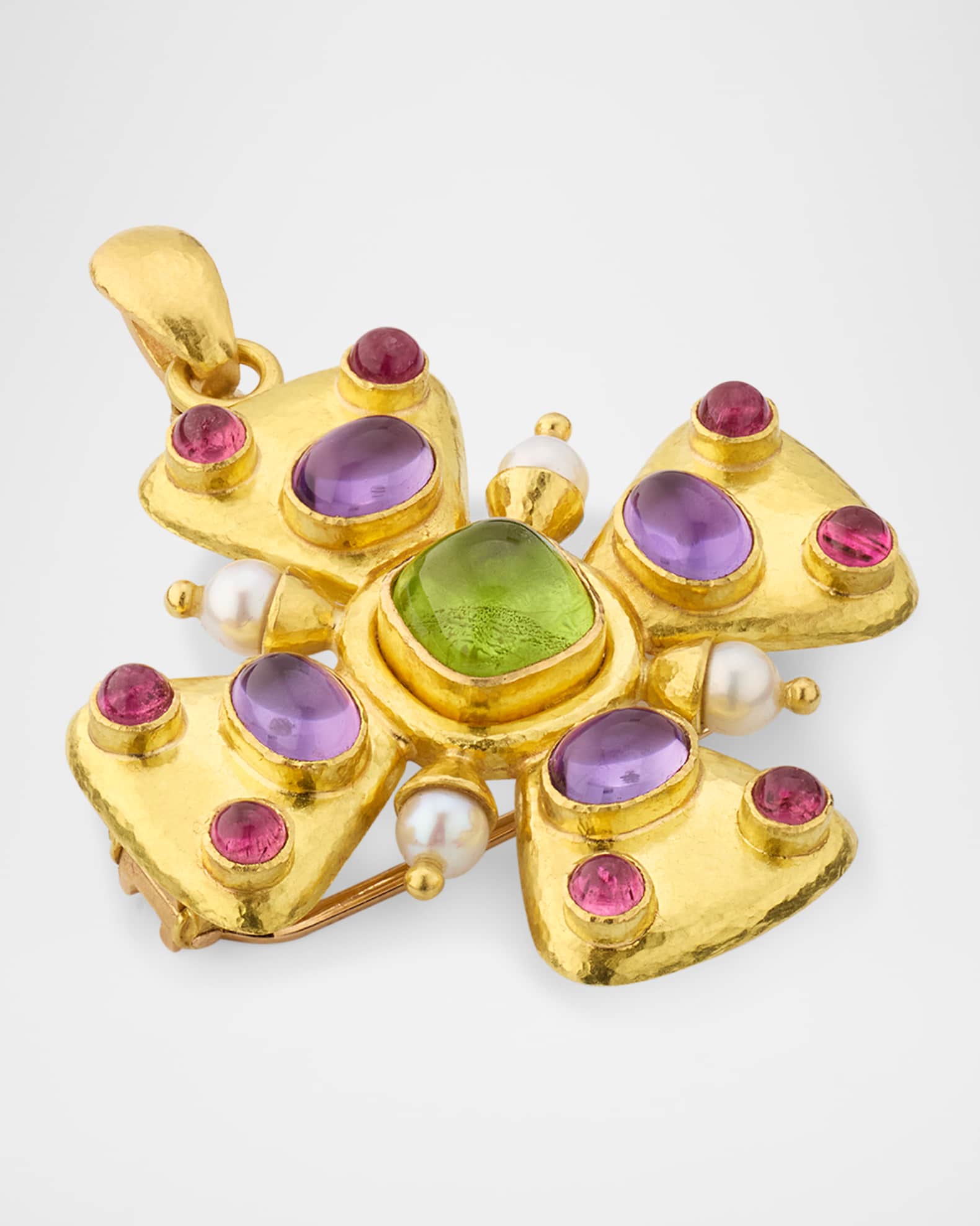 Elizabeth Locke 19k Yellow Gold Maltese Cross Sugarloaf Gemstone and