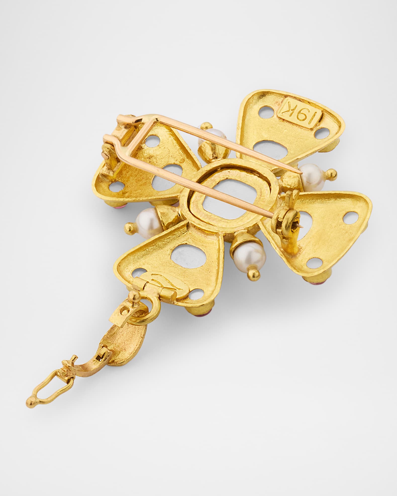 Elizabeth Locke 19k Yellow Gold Maltese Cross Sugarloaf Gemstone and