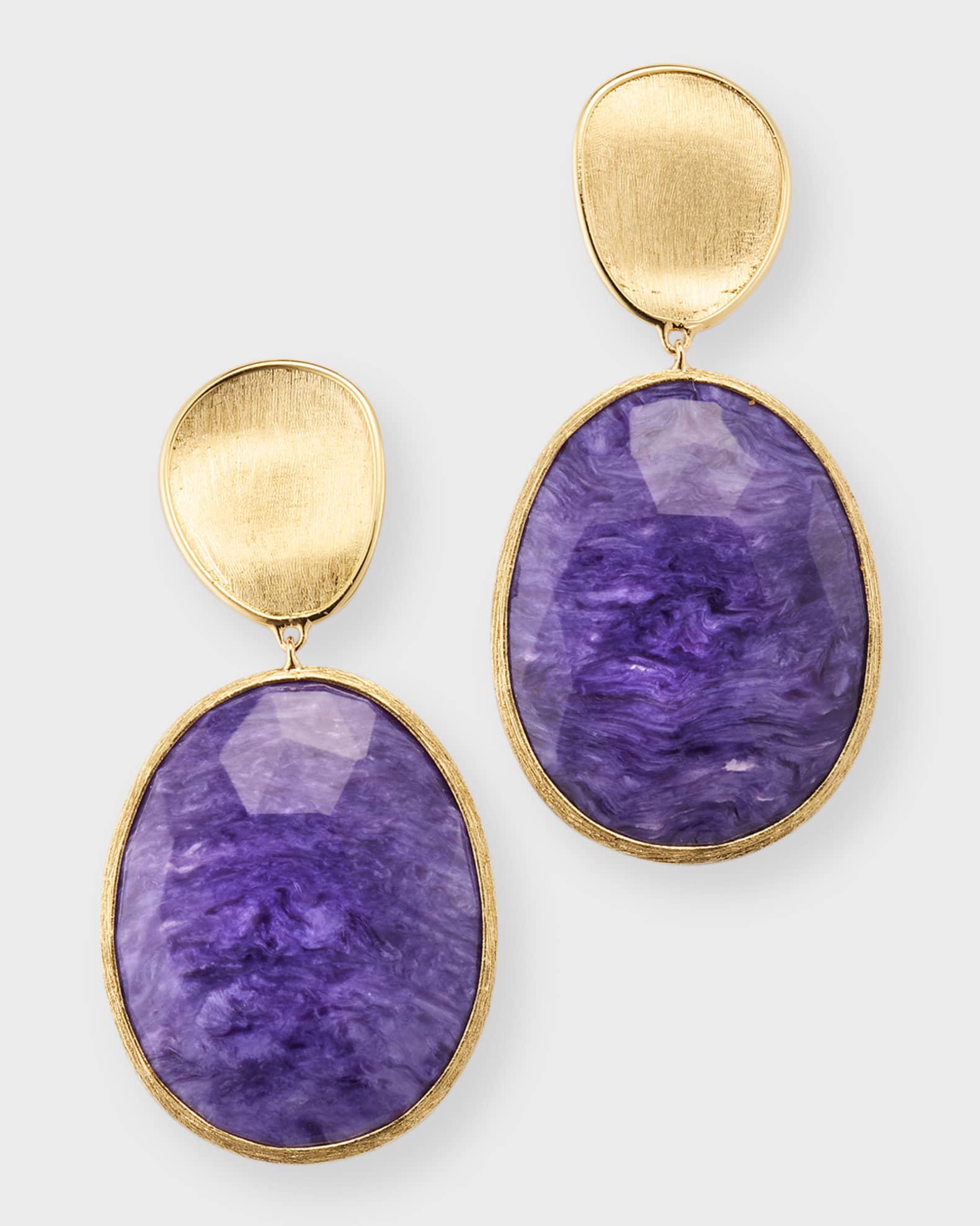 Lunaria 18K Yellow Gold Double Drop Earrings with Chorite 0