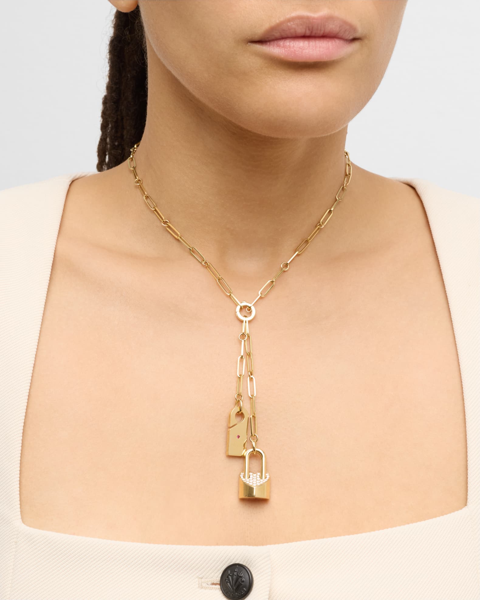 18K Yellow Gold Diamond 2 Charm Y Necklace 1