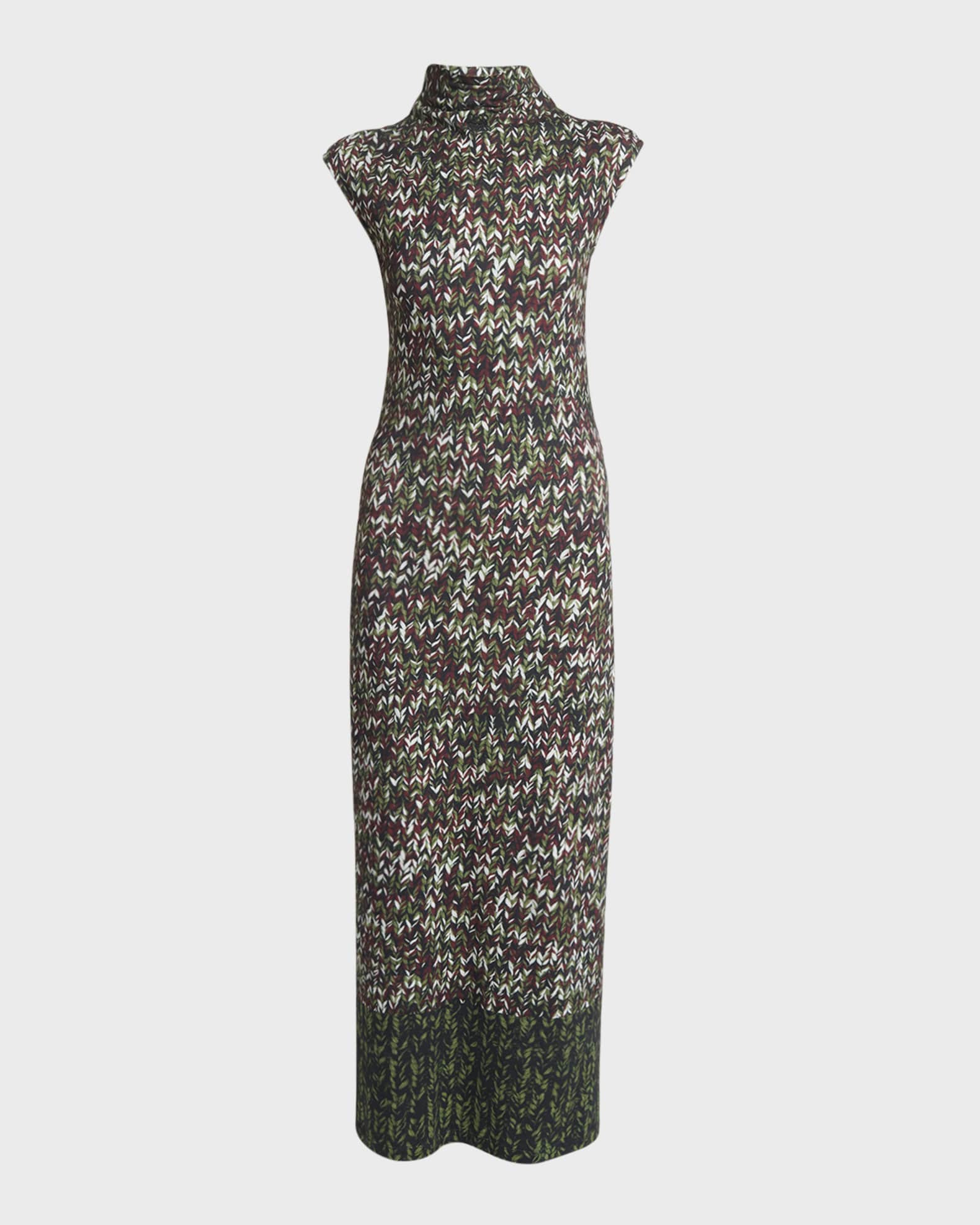 Loewe Yarn-Print Jersey Mock-Neck Column Dress | Neiman Marcus