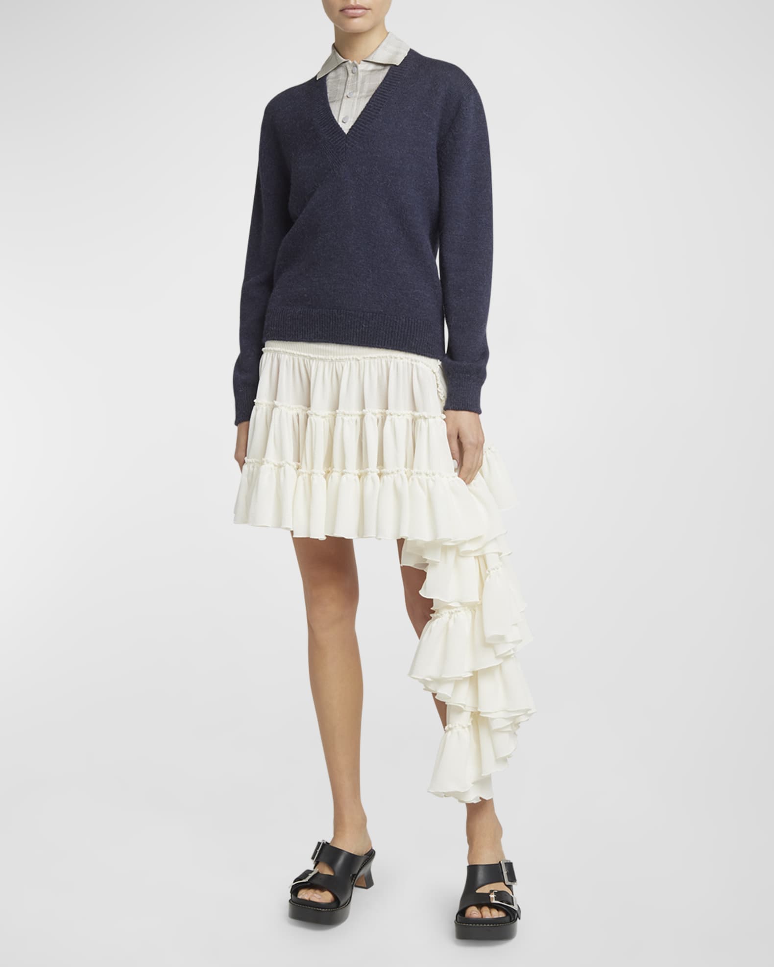 Ruffled Aysmetric Hem Mini Skirt