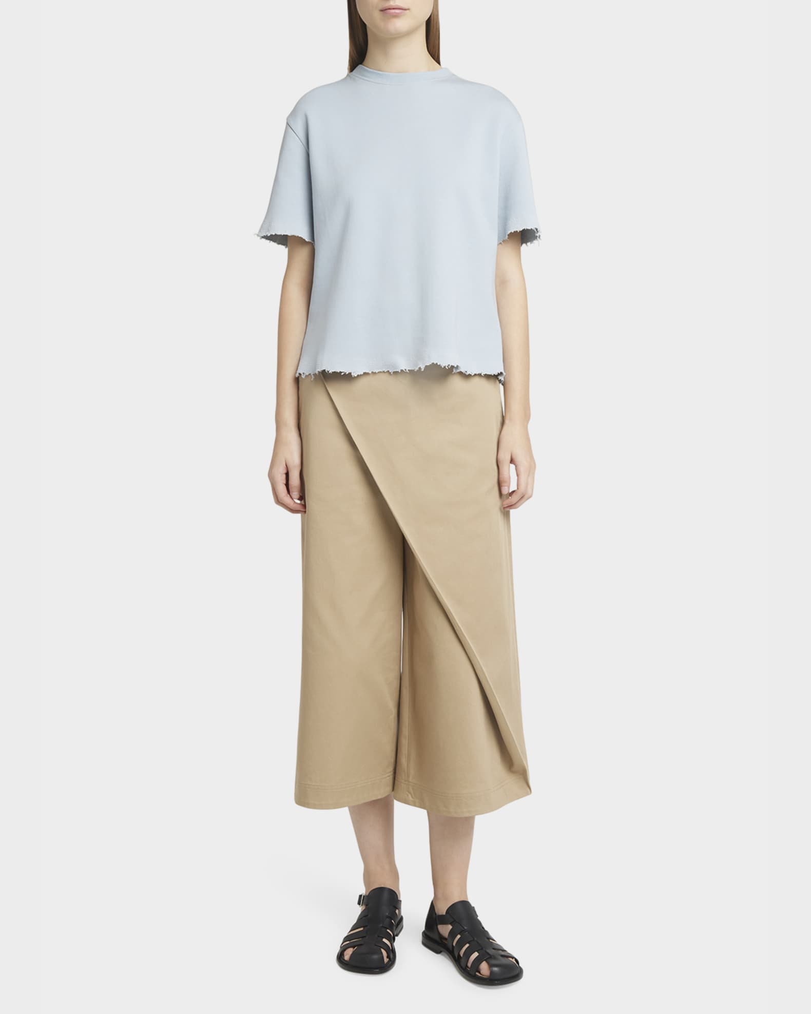 Loewe Cropped Wide-Leg Pants with Draped Detail | Neiman Marcus