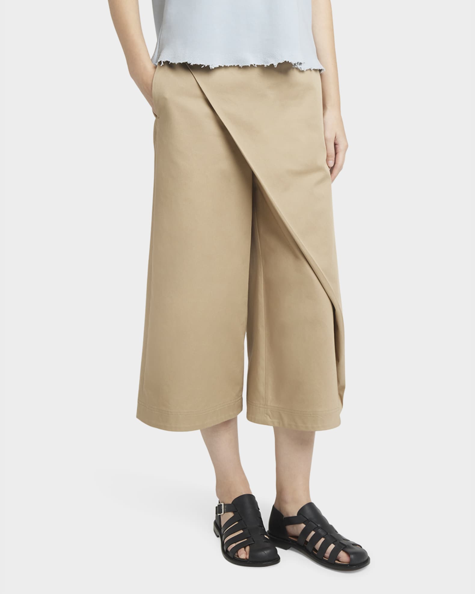 Loewe Cropped Wide-Leg Pants with Draped Detail | Neiman Marcus