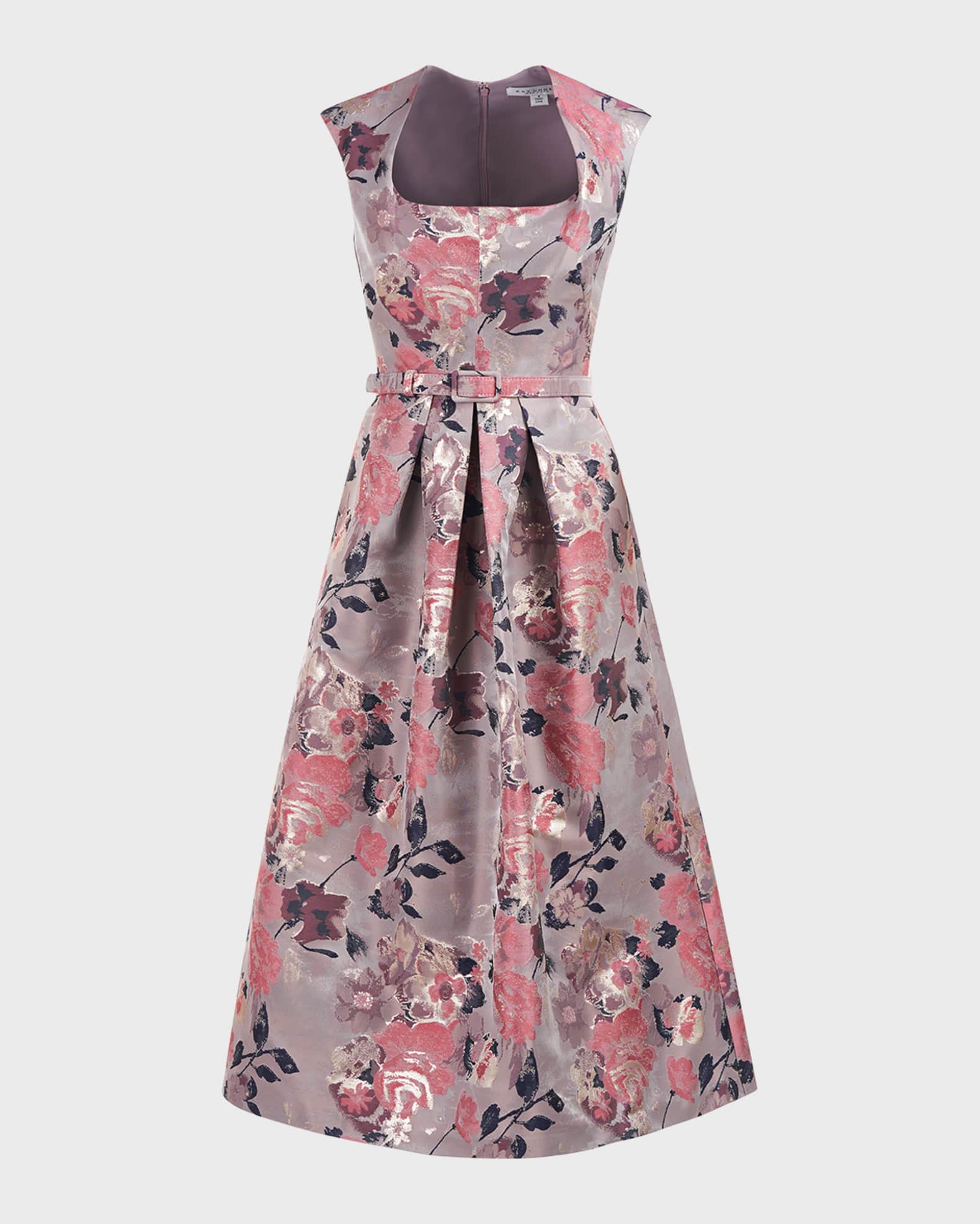 Kay Unger New York Lizabeth Pleated Floral Jacquard Midi Dress Neiman Marcus