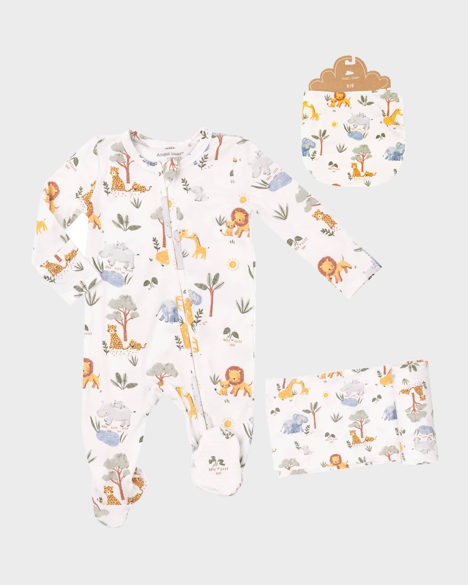 Angel Dear Boy's Painted Safari ZipUp Footie w/Bandana Bib and Blanket