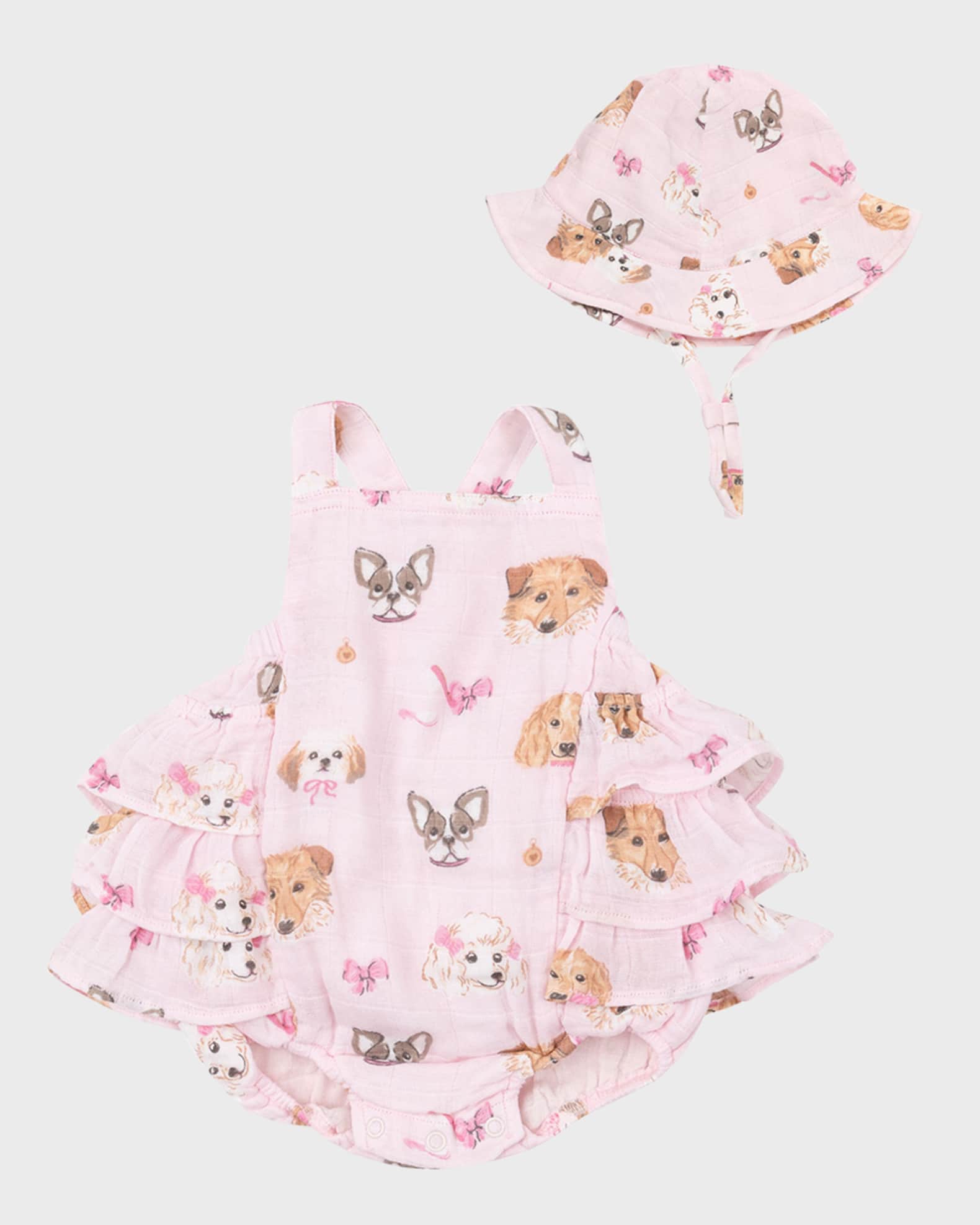 Angel Dear Girl s Puppy Faces Ruffle Sunsuit and Sunhat Size