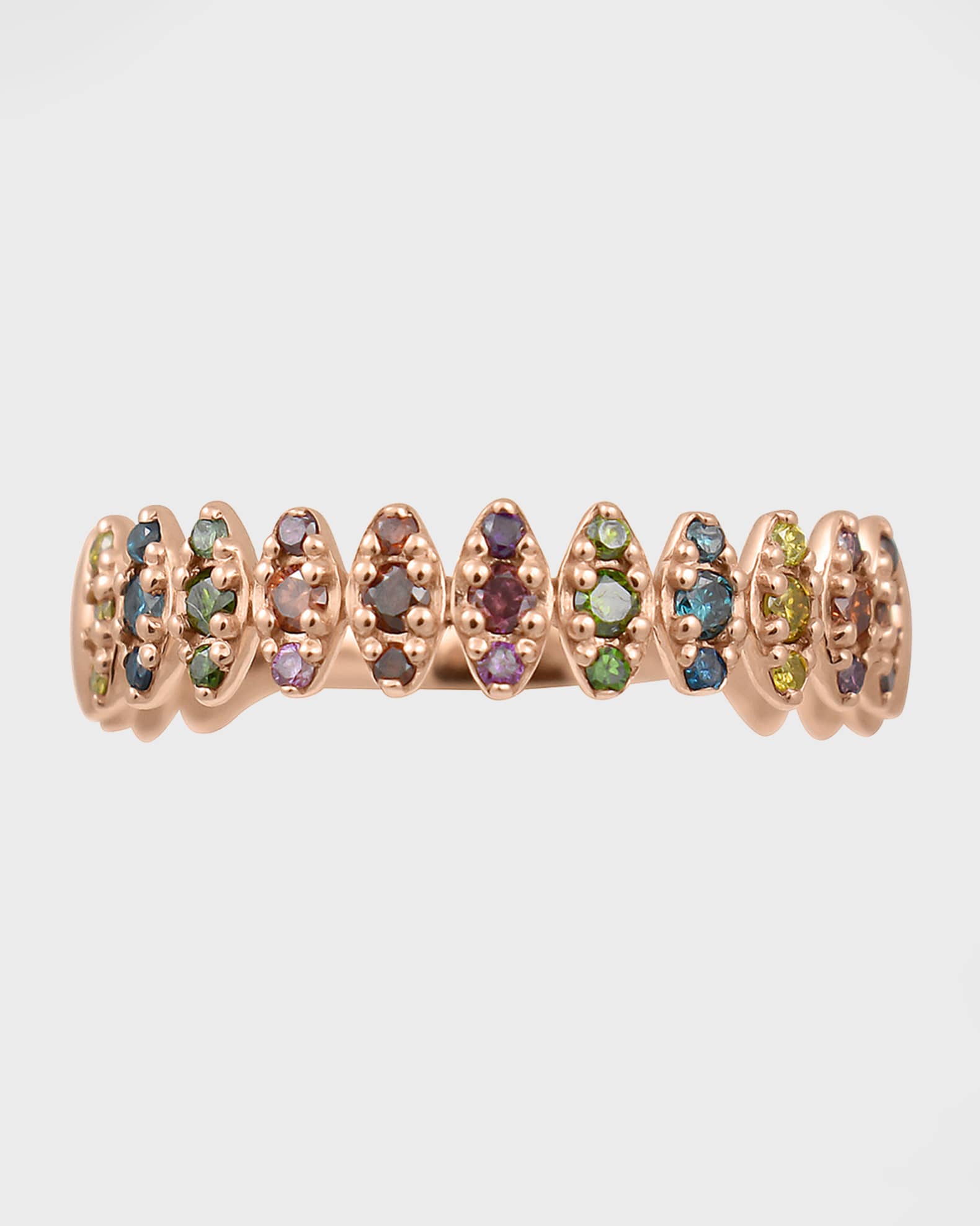 14k Rose Gold Rainbow Diamond Zigzag Ring, Size 6.5 0