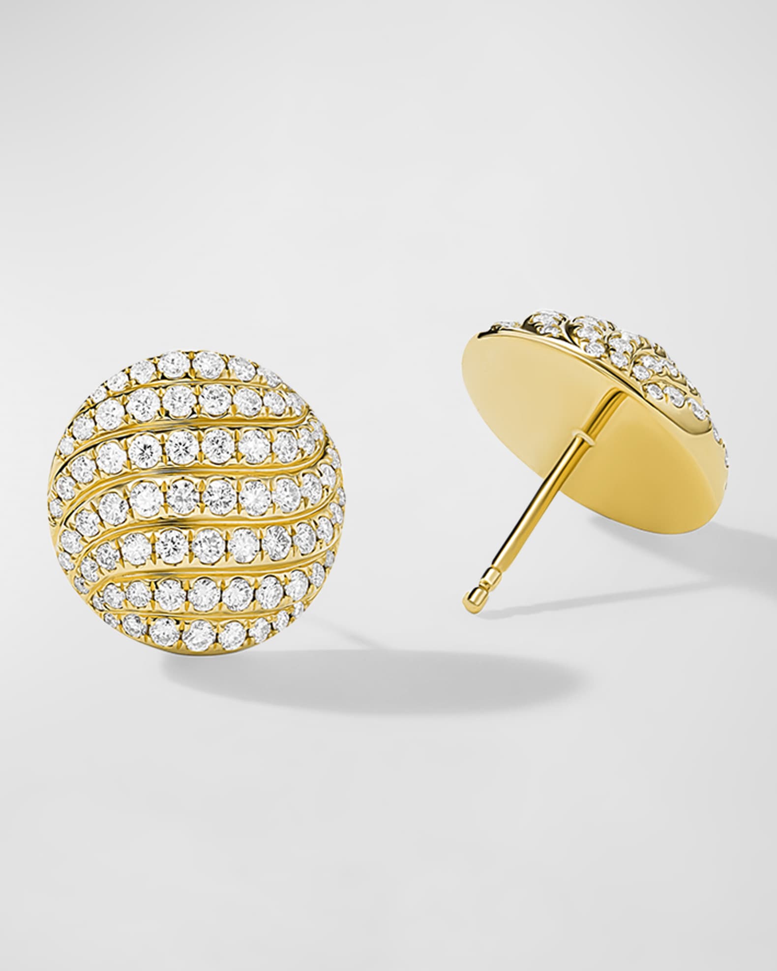 Sculpted Cable Stud Earrings with Diamonds in 18K Gold, 14mm 1