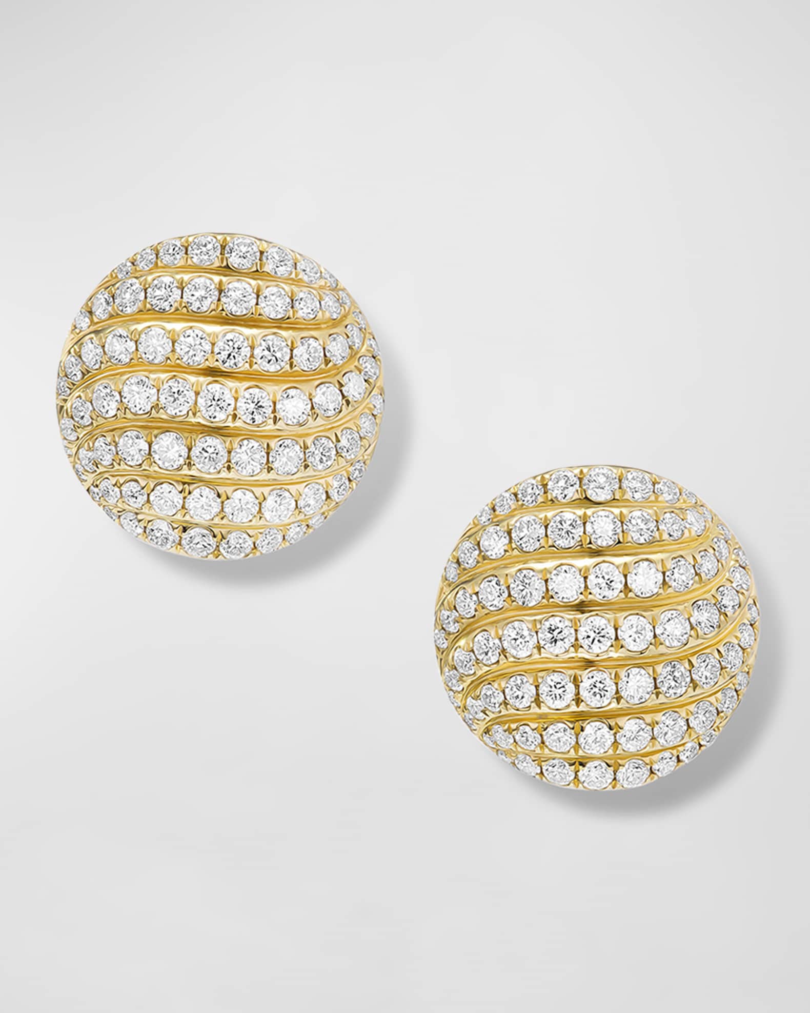 Sculpted Cable Stud Earrings with Diamonds in 18K Gold, 14mm 0