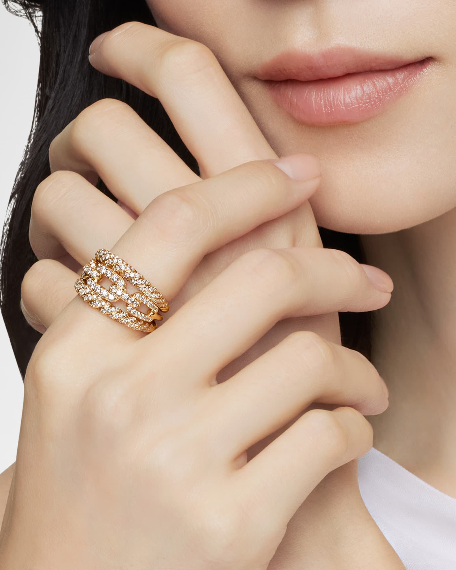 David Yurman 3-Row Full Pave Stax Ring with Diamonds and 18k