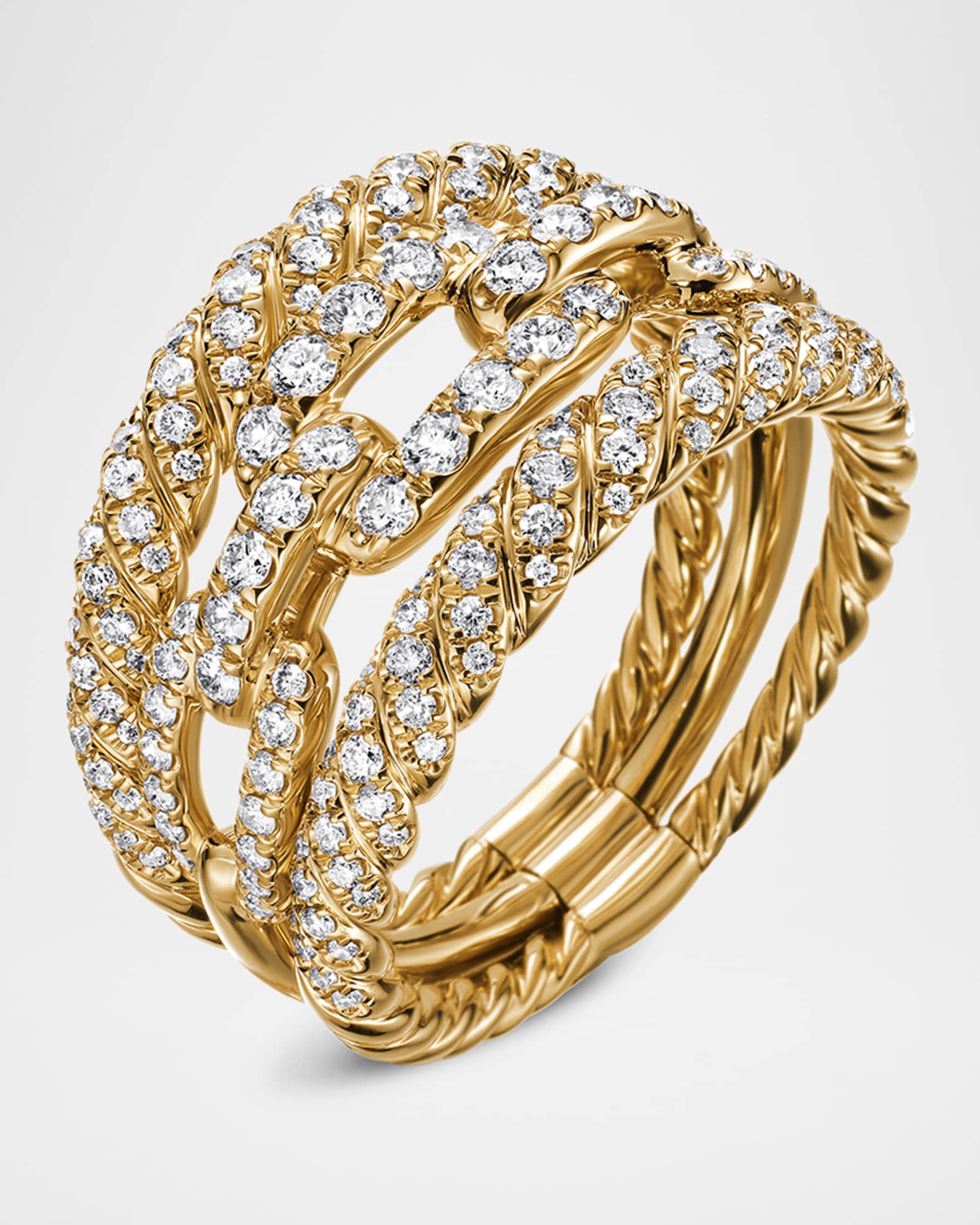David Yurman 3-Row Full Pave Stax Ring with Diamonds and 18k