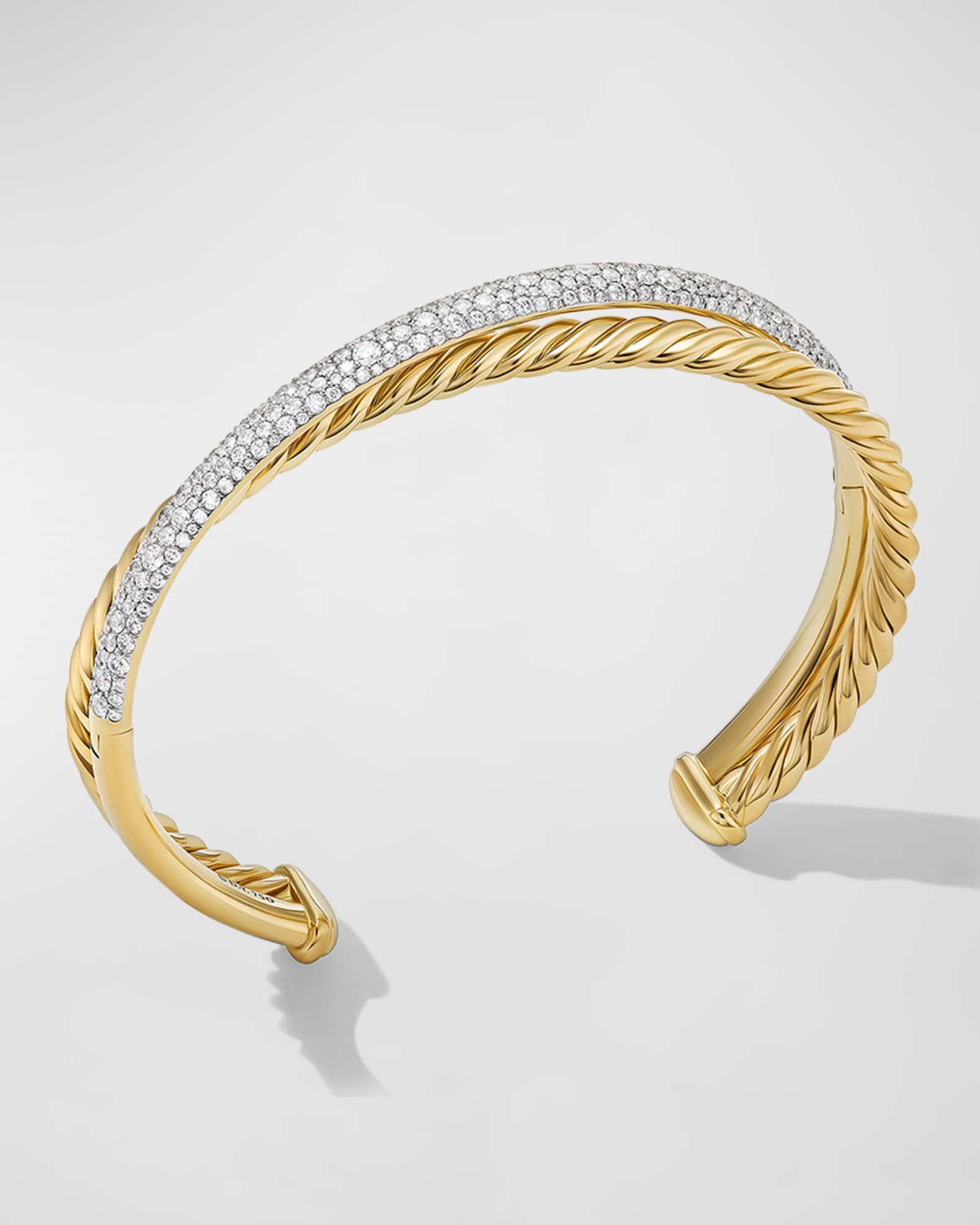 Pave Crossover Two Row Cuff Bracelet with Diamonds in 18K Gold, 10.5mm 1