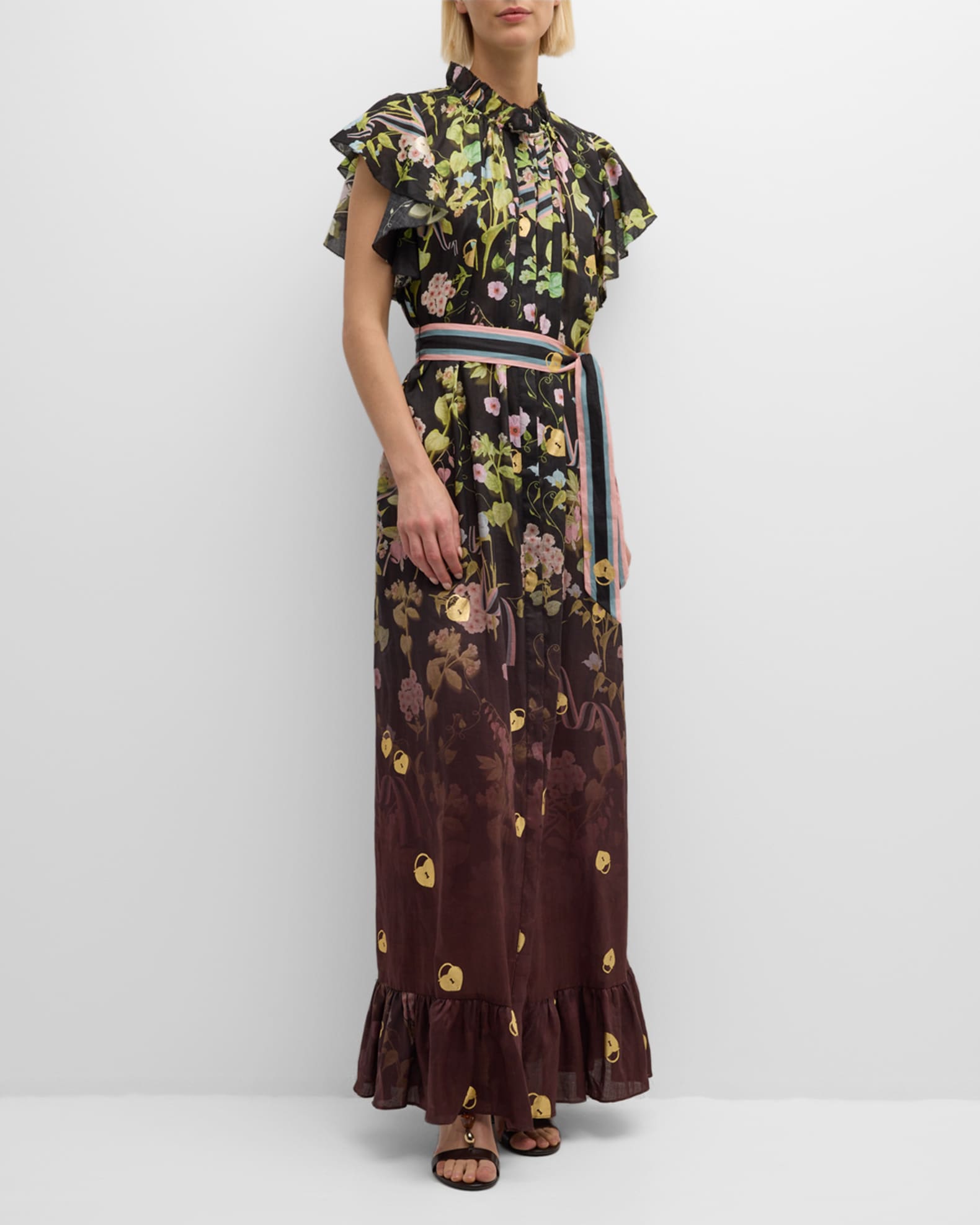 Cynthia Rowley Ombre Floral Print Flounce Kaftan Neiman Marcus
