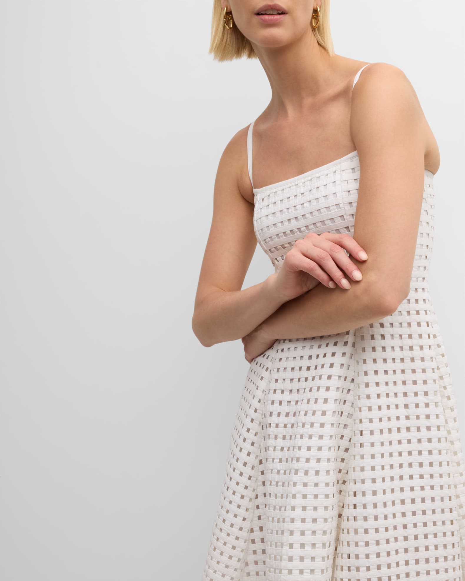 Cynthia Rowley Sleeveless Lattice Linen Mini Dress | Neiman Marcus