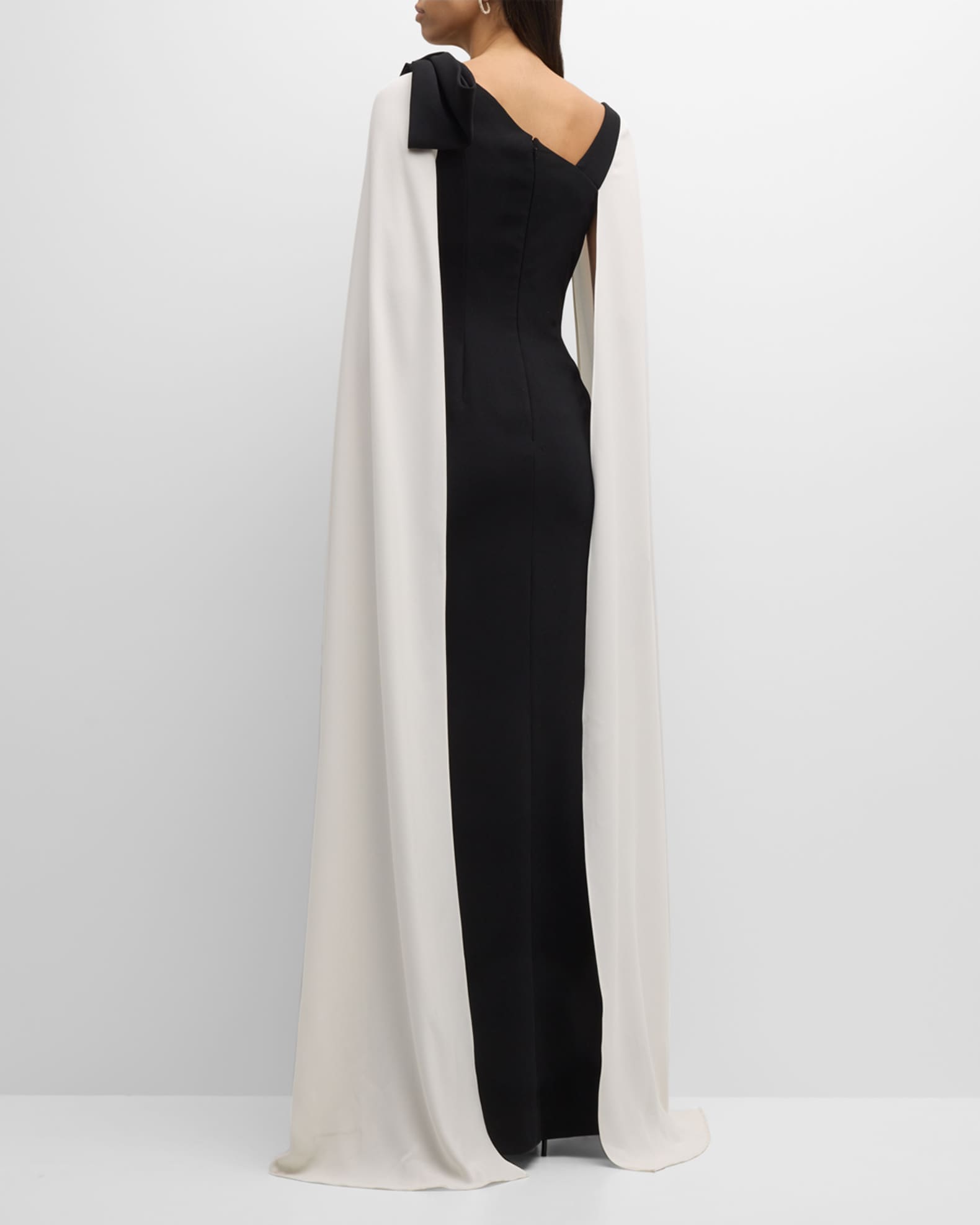 Rickie Freeman for Teri Jon Two-Tone Cape-Sleeve Crepe Column Gown ...