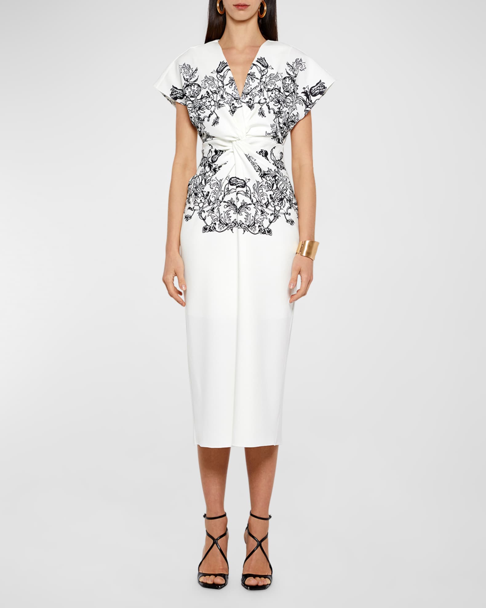 Jackie Twisted Floral Print Short Sleeve Slit Midi Dress