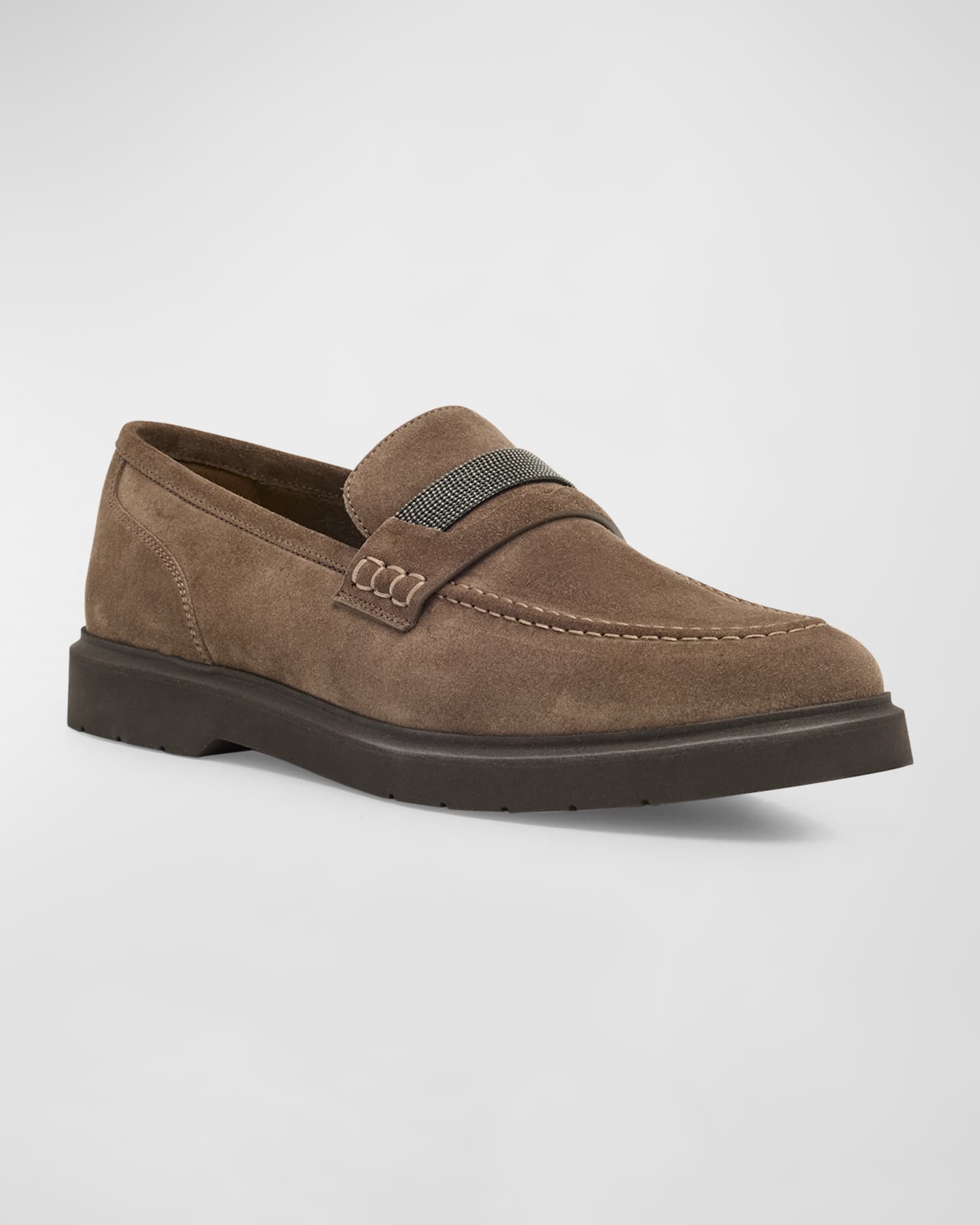 【関税込み】BRUNELLO CUCINELLI MONILE' LOAFERS Monili-embellished suede loafers in brown - Brunello