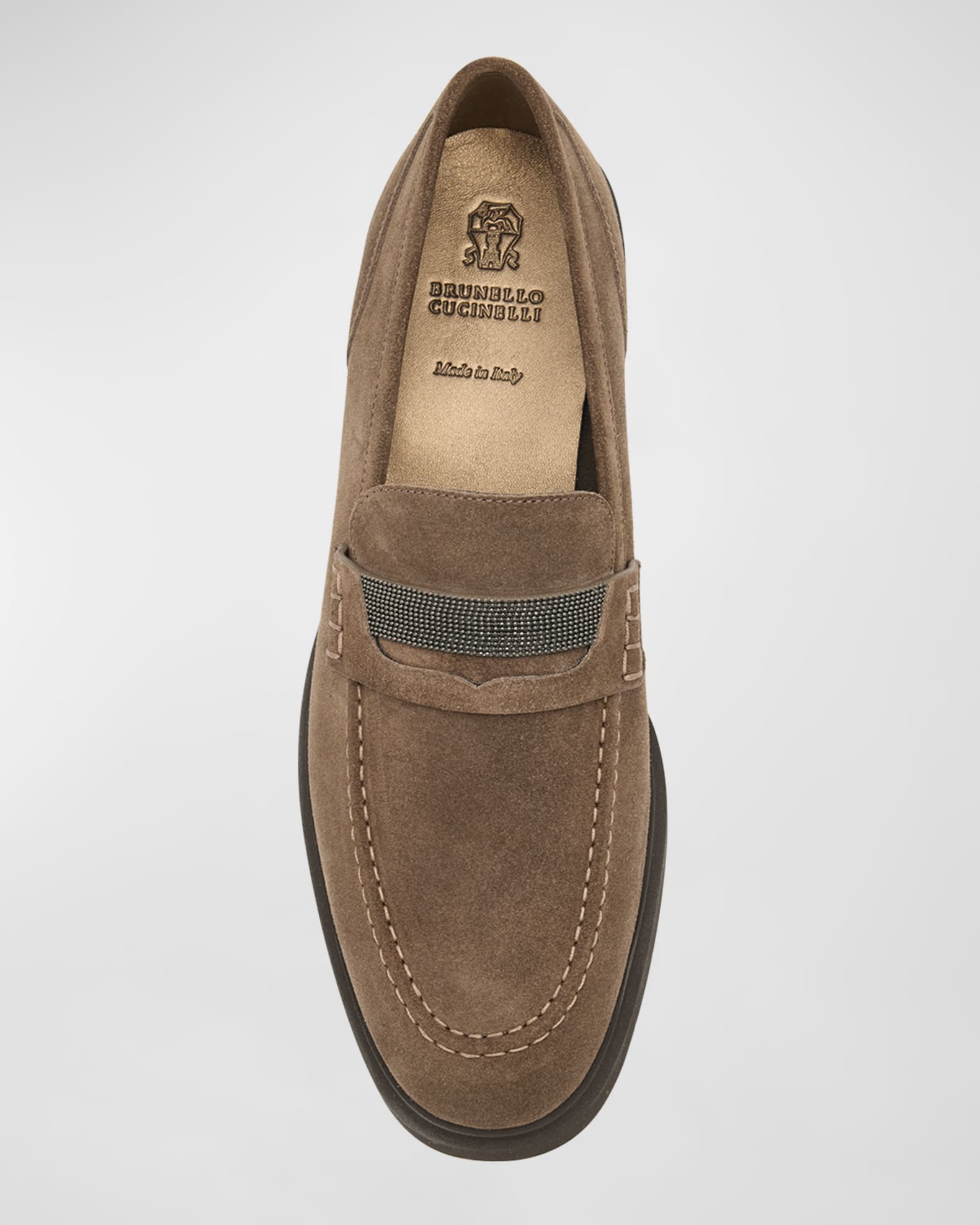 Brunello Cucinelli Suede Monili Penny Loafers | Neiman Marcus