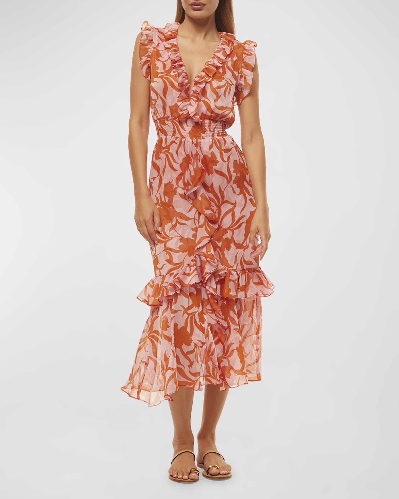 MISA Los Angeles Kidada Sleeveless Ruffled V-Neck Midi Dress