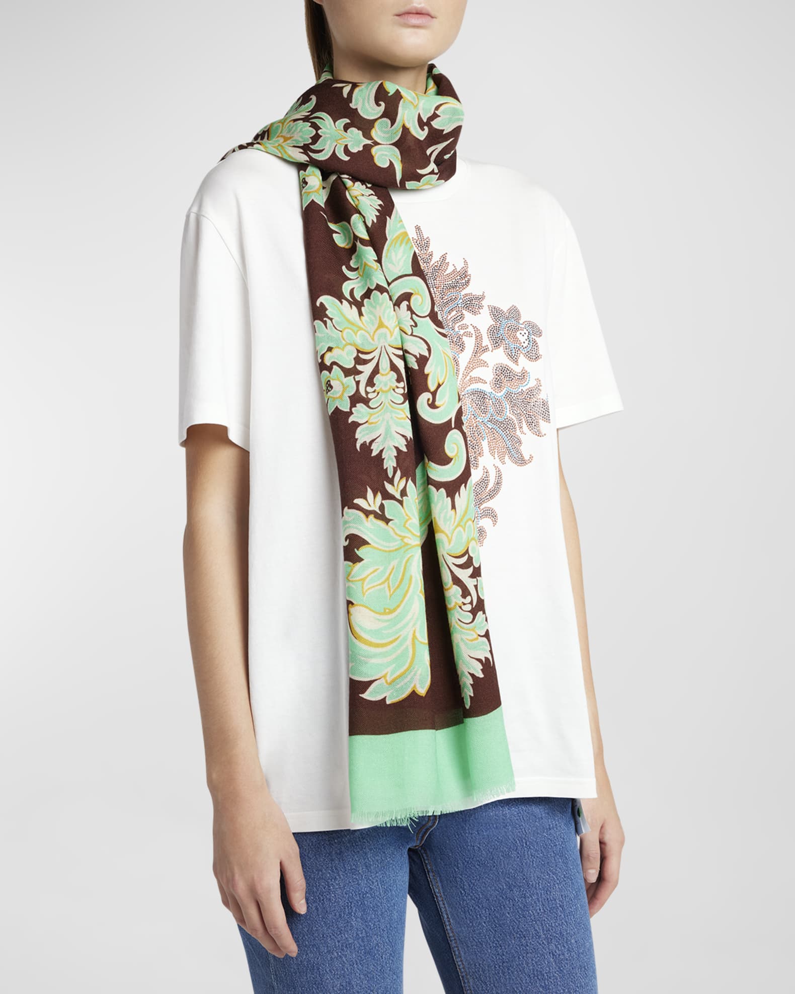 ETRO floral-print cashmere scarf - Brown