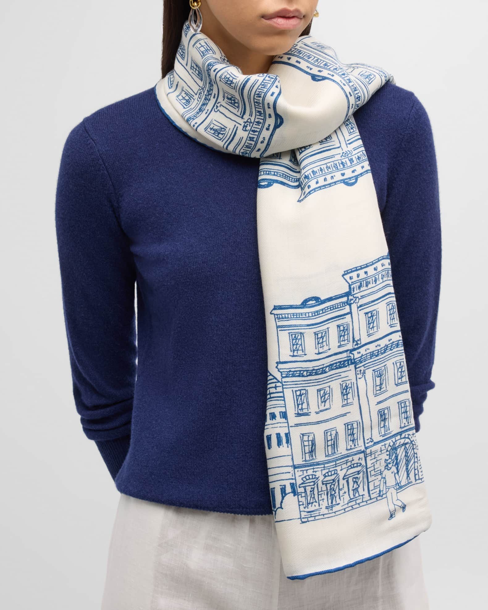 Asti Printed Light Blue Cashmere-Blend Scarf  1