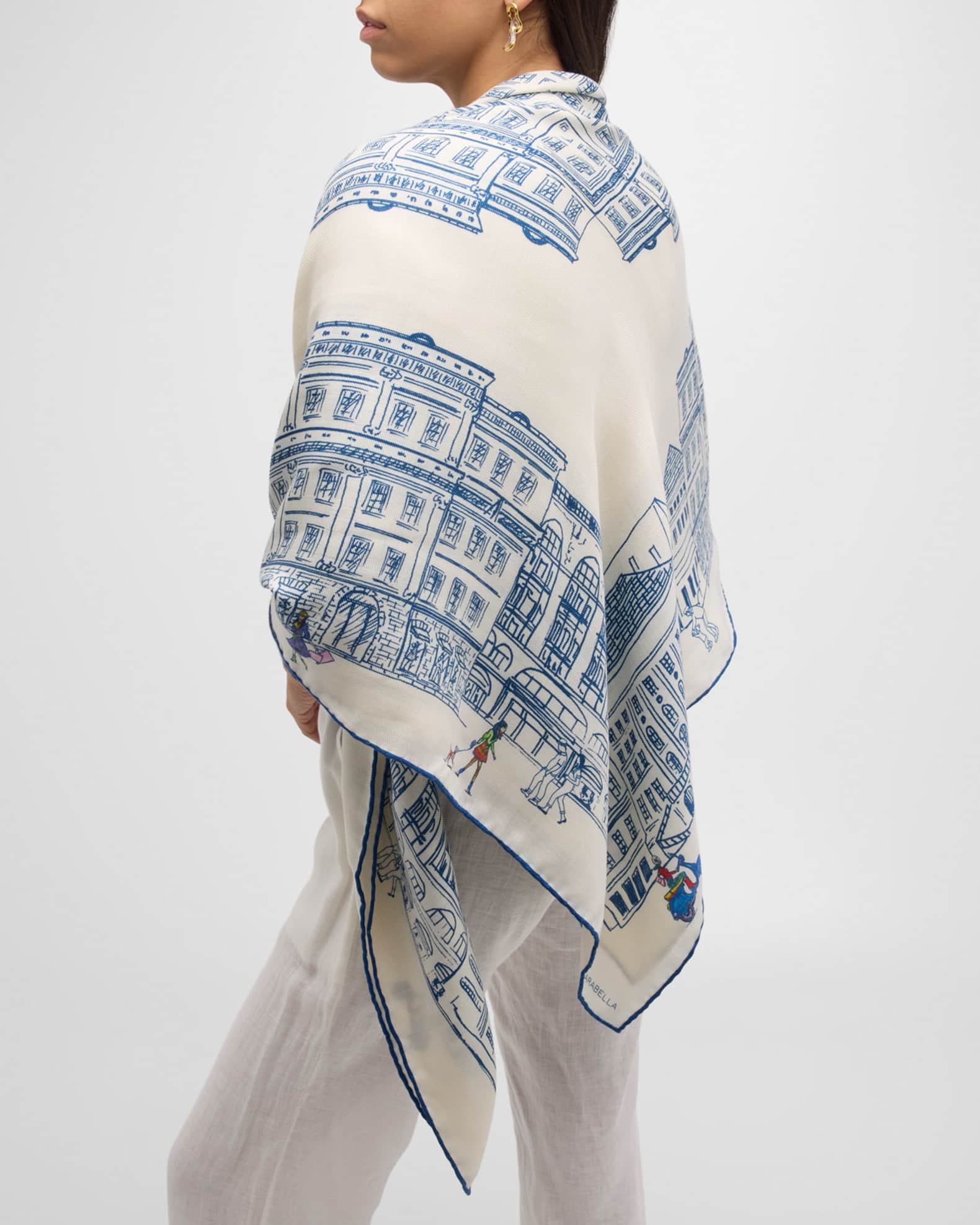 Rani Arabella Asti Printed Light Blue Cashmere Blend Scarf Neiman Marcus
