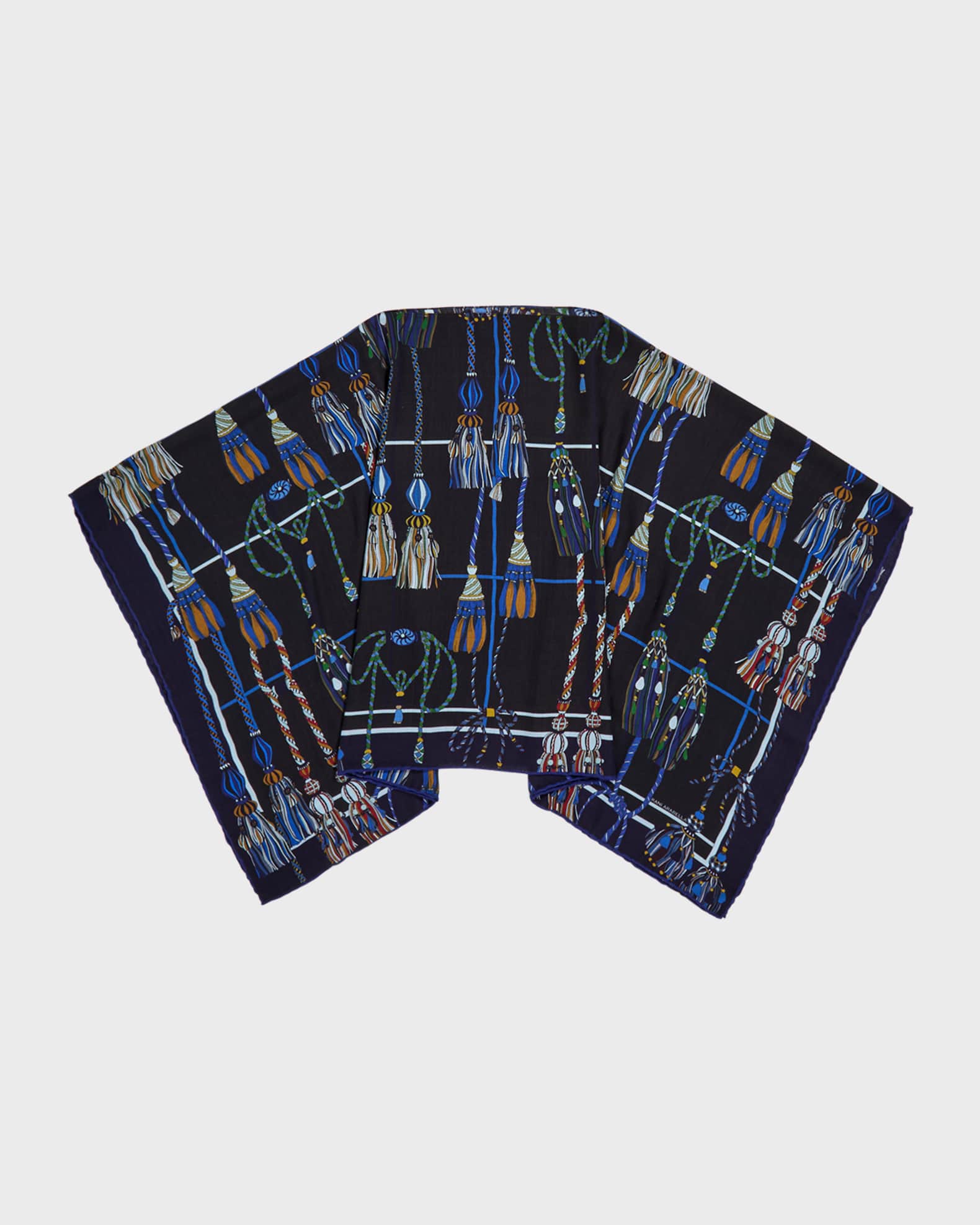 Remini Navy Print Cashmere-Blend Poncho  0