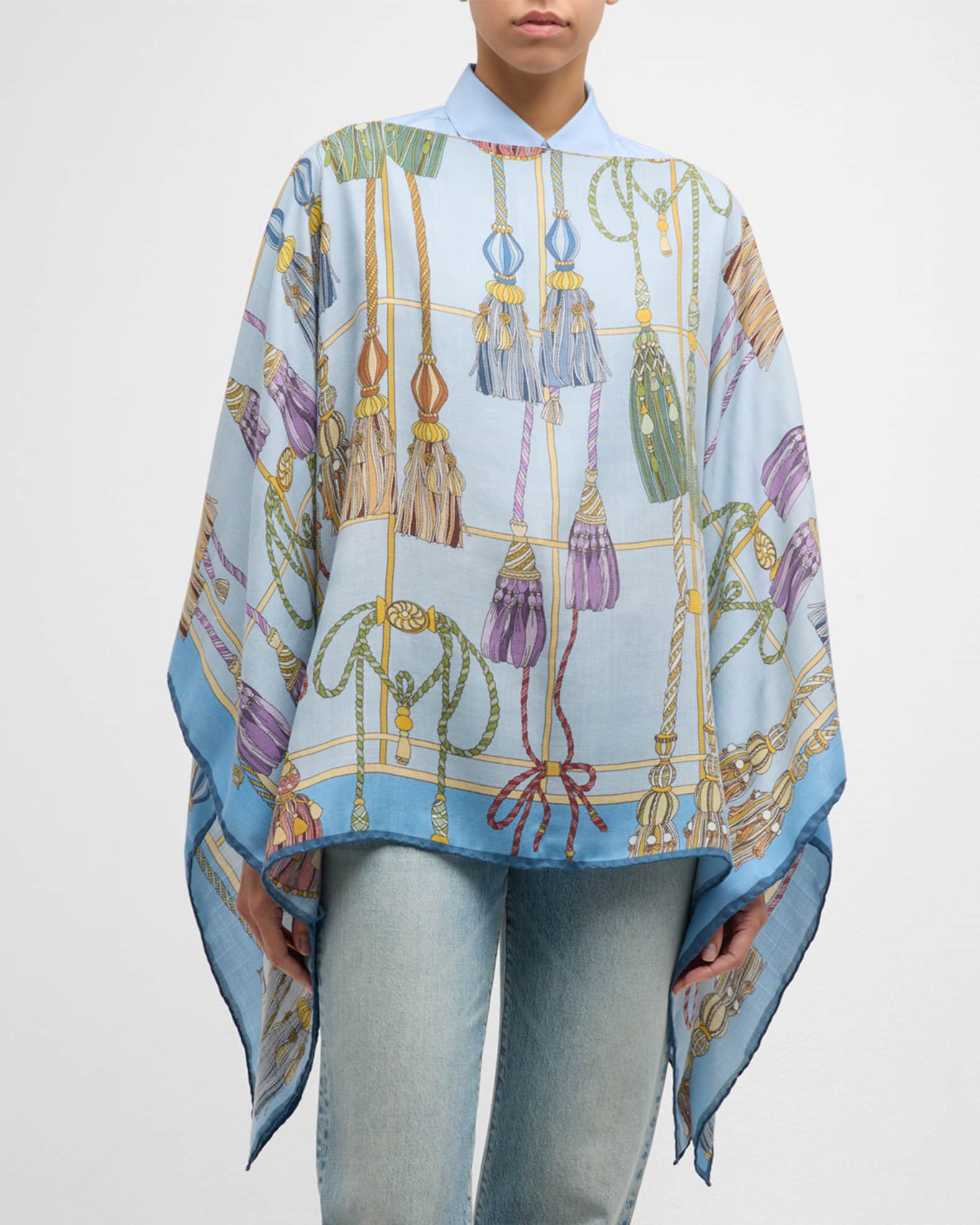 Remini Light Blue Cashmere-Blend Poncho  1