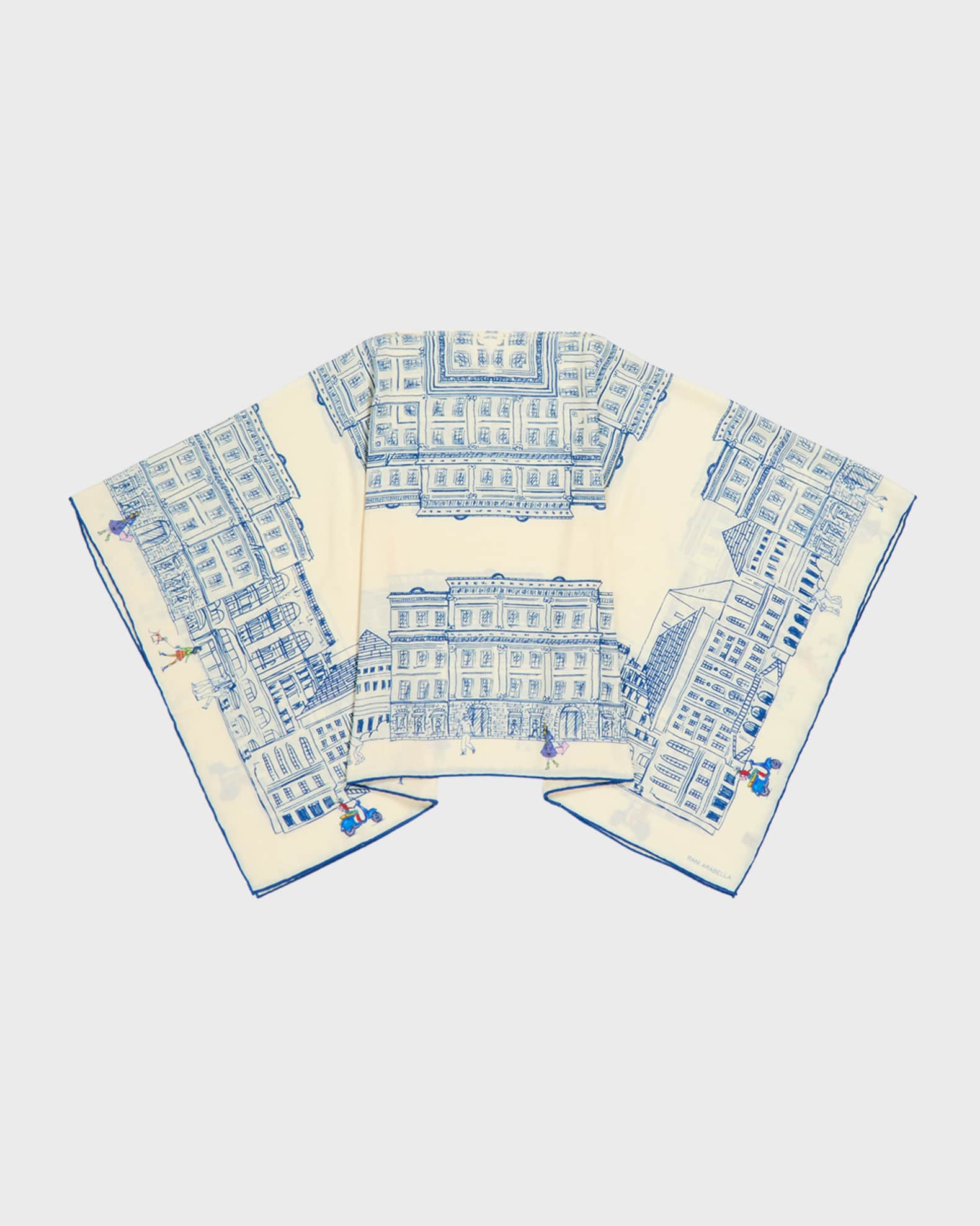 Asti Light Blue Print Cashmere-Blend Poncho  0