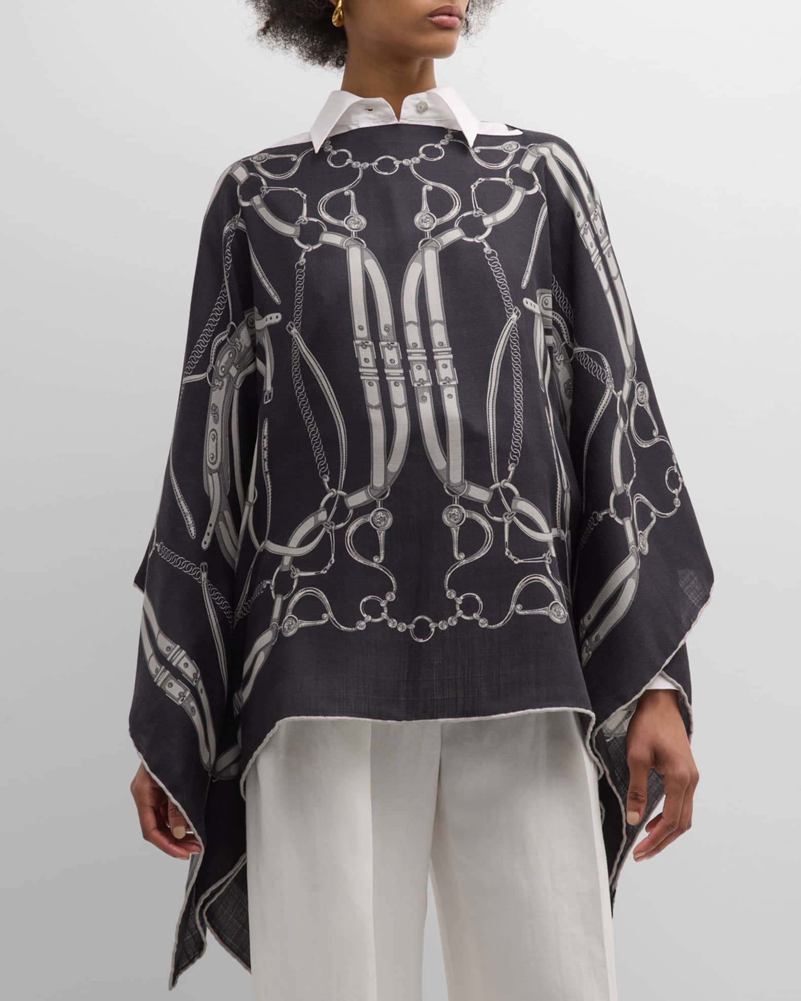 Lexington Black Print Cashmere-Blend Poncho  1