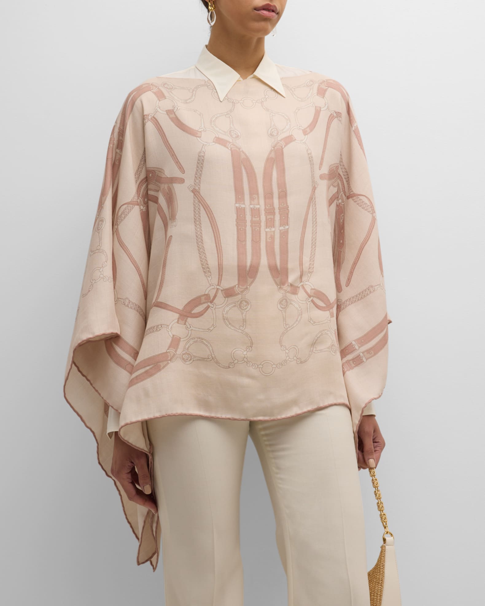 Lexington Taupe Print Cashmere-Blend Poncho  1