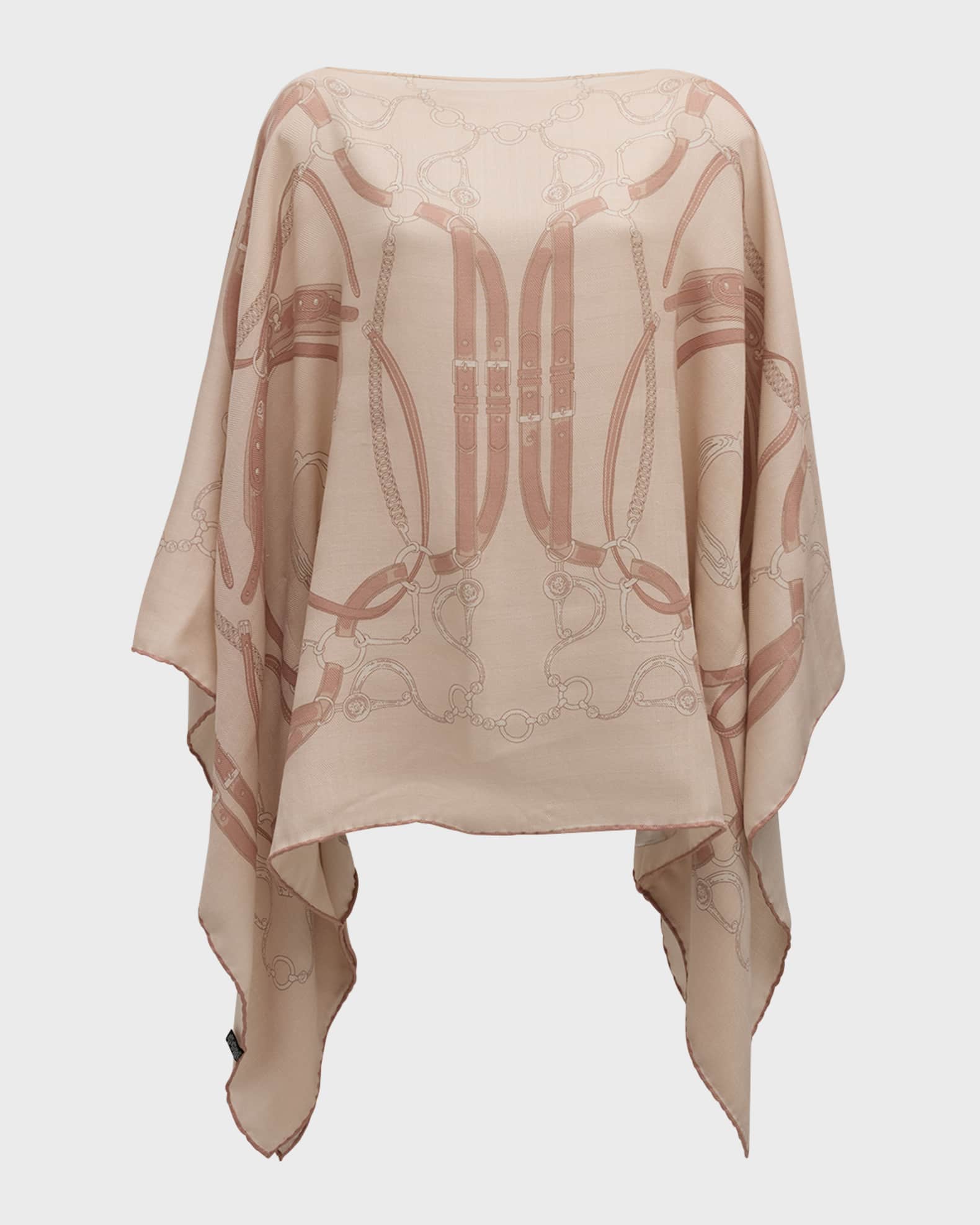 Lexington Taupe Print Cashmere-Blend Poncho  0